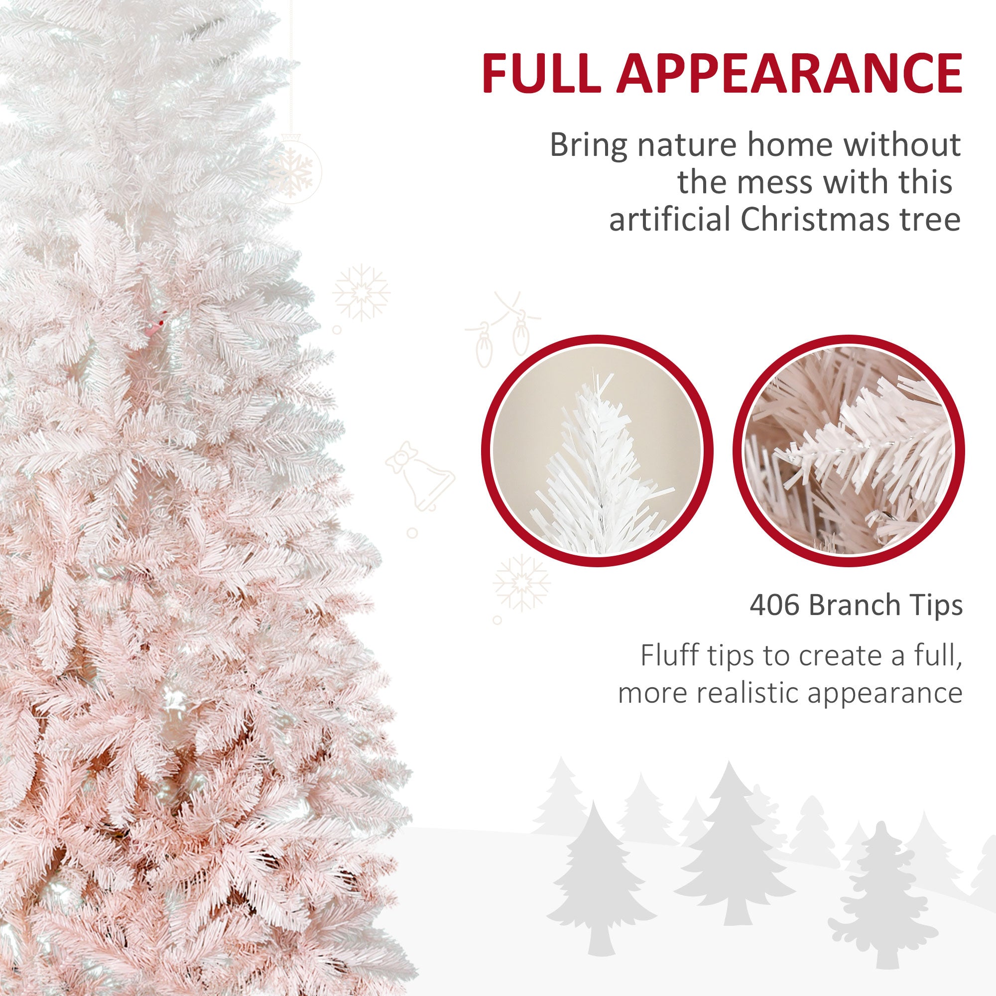 6' Tall Unlit Pencil Fir Artificial Christmas Tree with Realistic Branches and Steel Base Pink and White