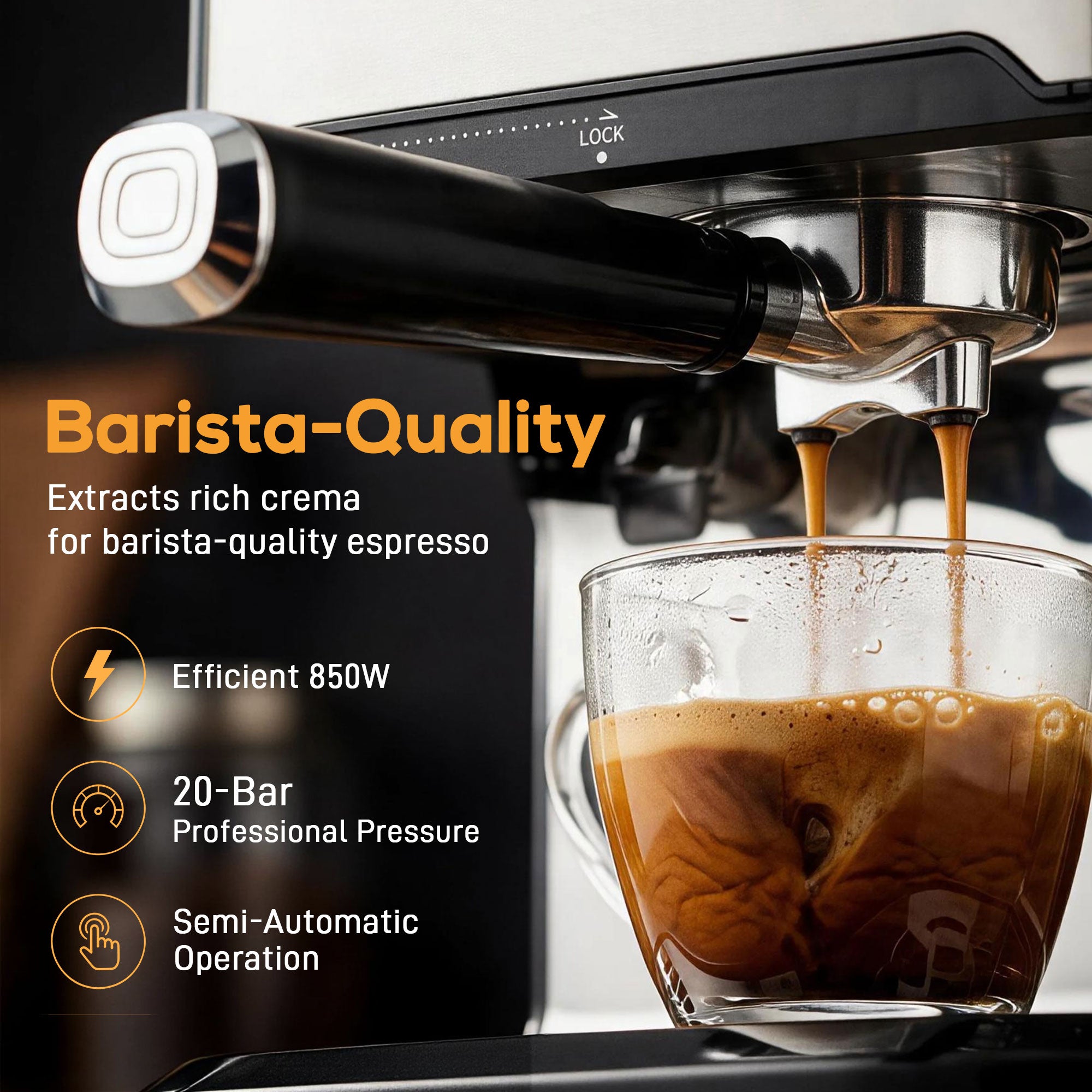 Espresso Machine with Milk Frother Wand, 1.6 L Water Tank, 850W Semi Automatic 20 Bar Coffee Machine, Latte and Cappuccino Maker with Double Shot, Hot Water, Cup Warming, Black and Silver