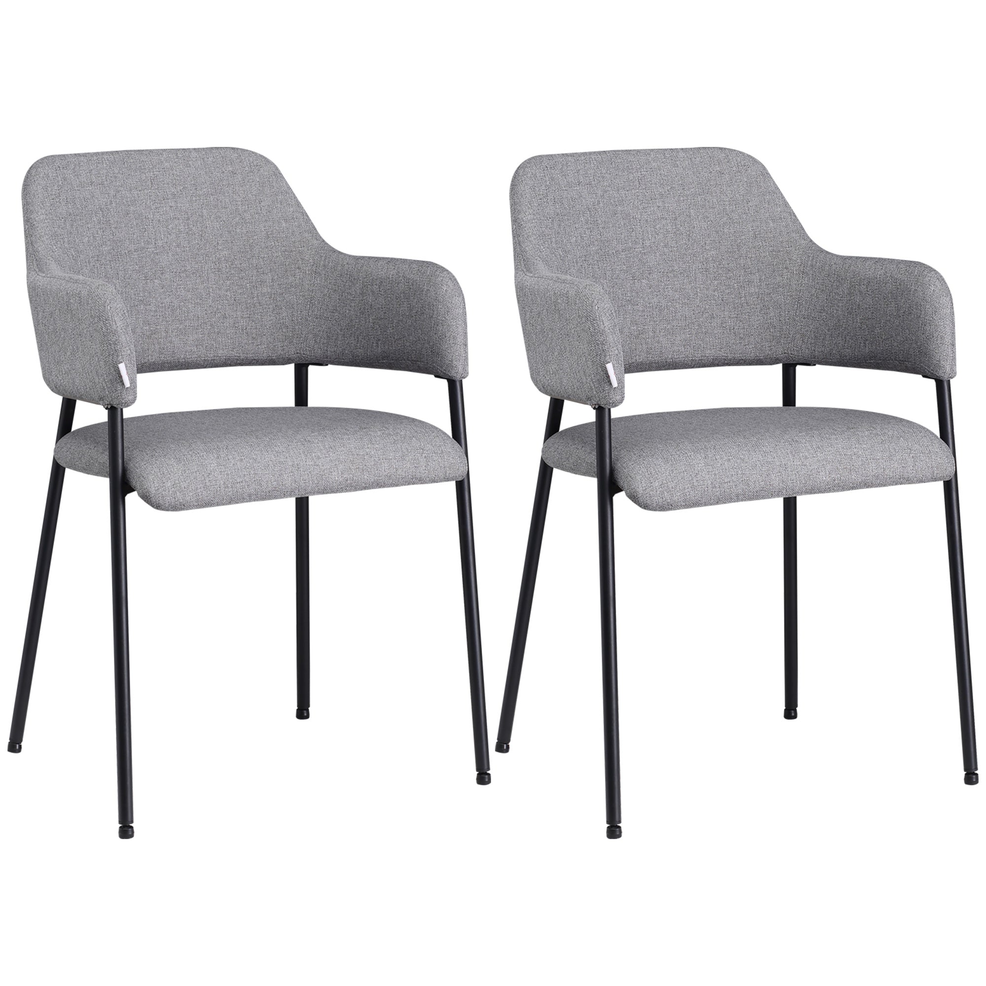 HOMCOM Modern Dining Chairs Set of 2, Linen Touch Fabric Accent Chairs with Armrests, Kitchen Chairs with Steel Legs for Living Room, Grey