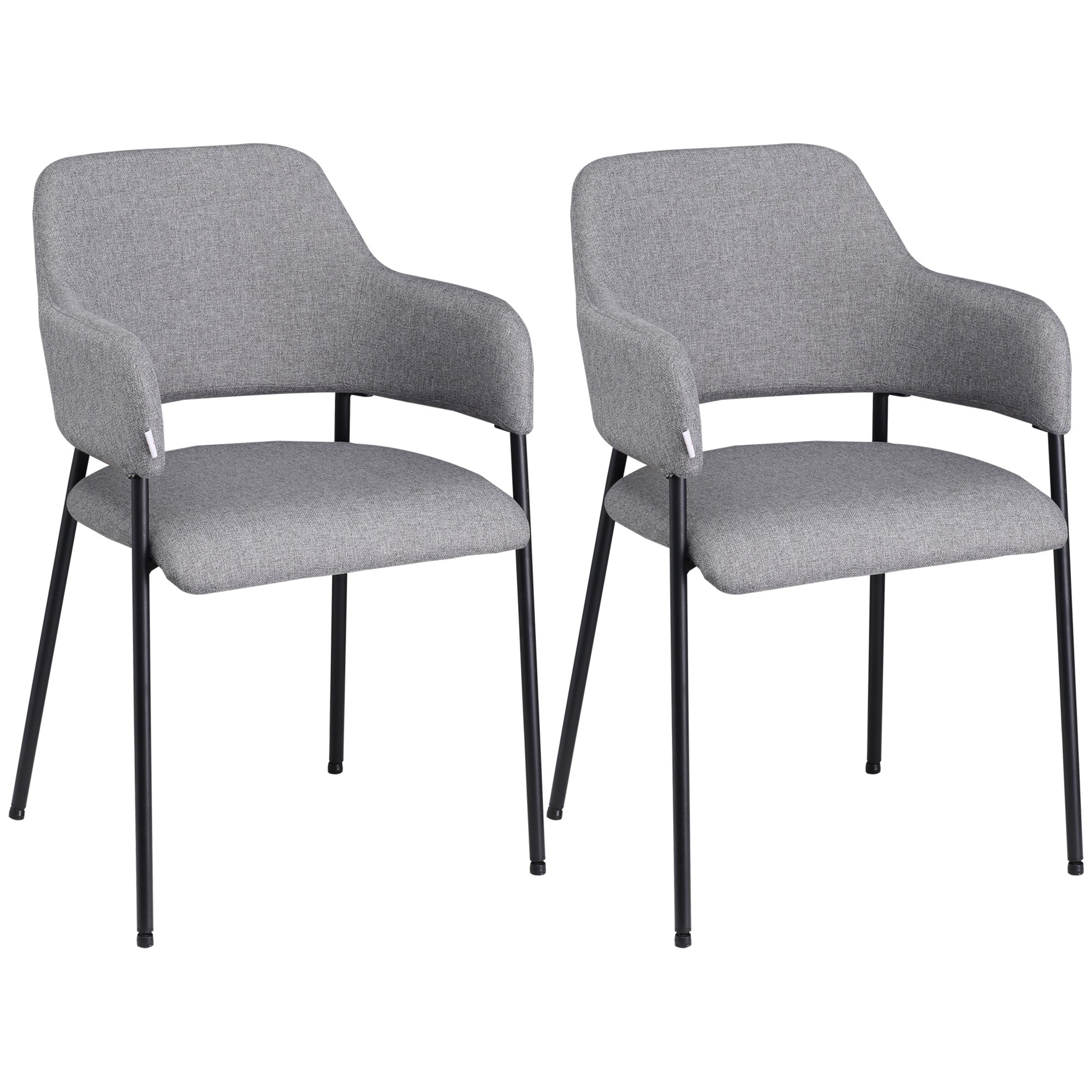 HOMCOM Modern Dining Chairs Set of 2, Linen Touch Fabric Accent Chairs with Armrests, Kitchen Chairs with Steel Legs for Living Room, Grey