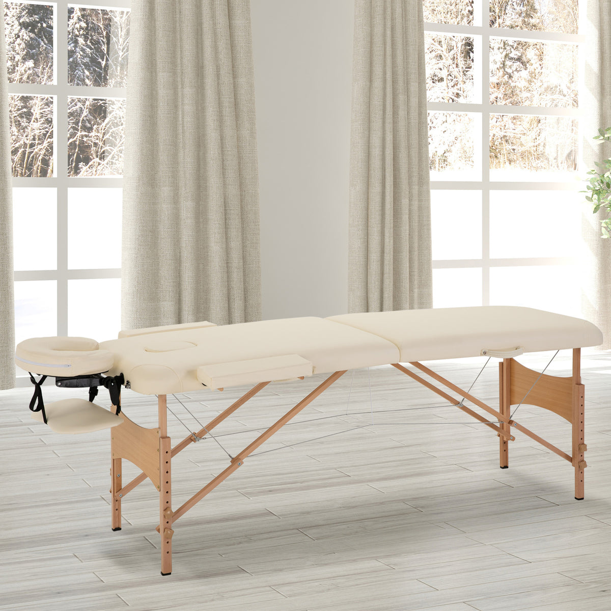 83 Inch Portable Folding Massage Table, Height Adjustable Professional Salon Spa Facial Couch Bed with Carrying Case, Headrest, Armrests, Beige