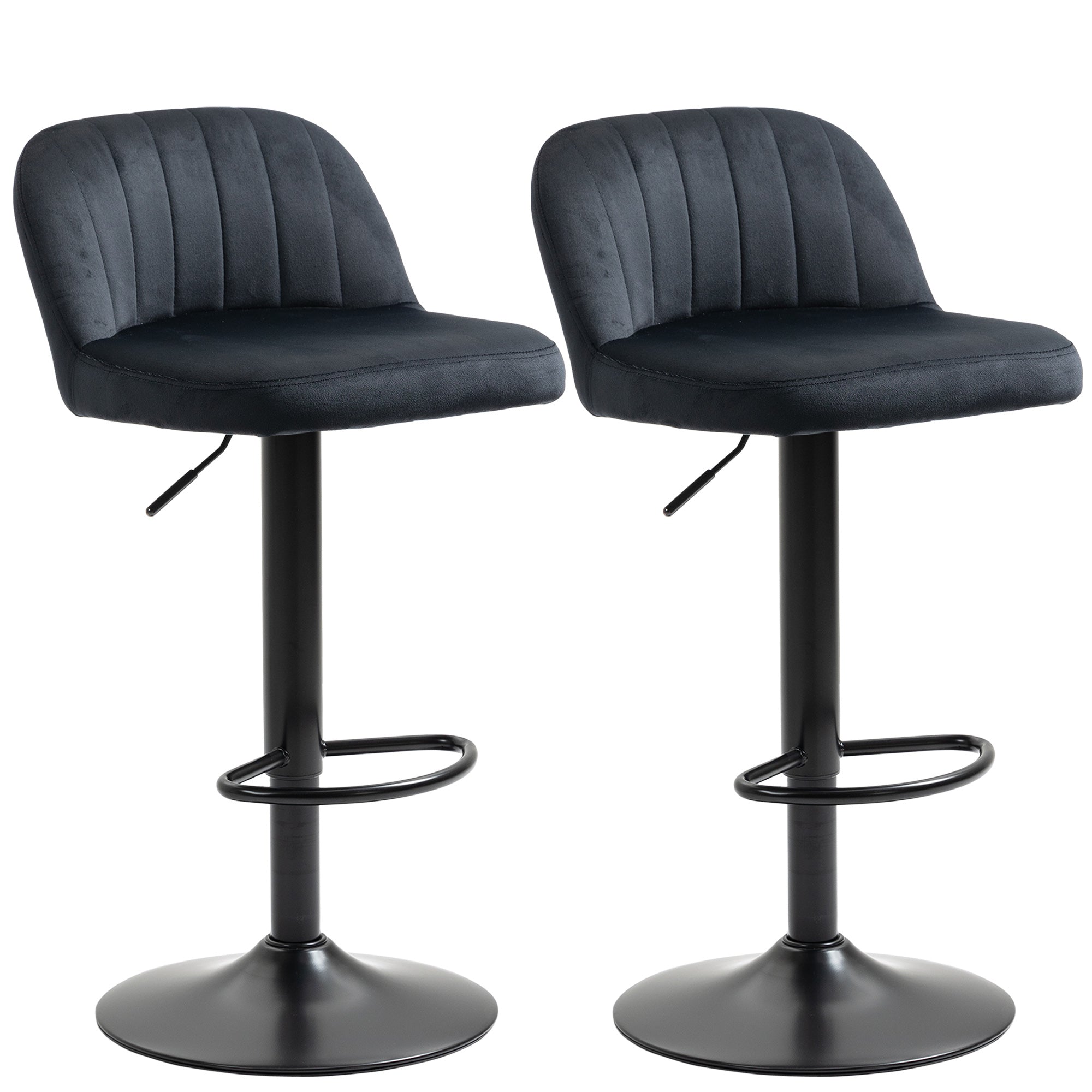 Adjustable Bar Stools Set of 2 Velvet Counter Height Barstool Black