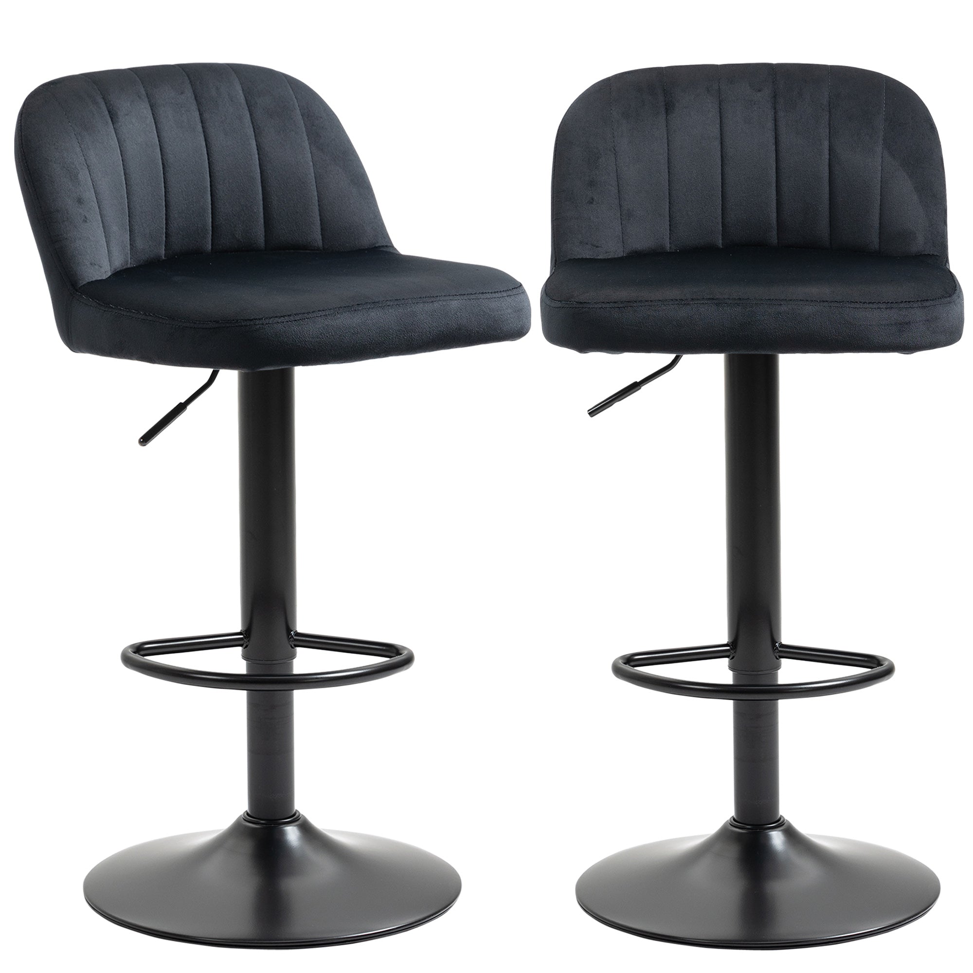 Adjustable Bar Stools Set of 2 Velvet Counter Height Barstool Black