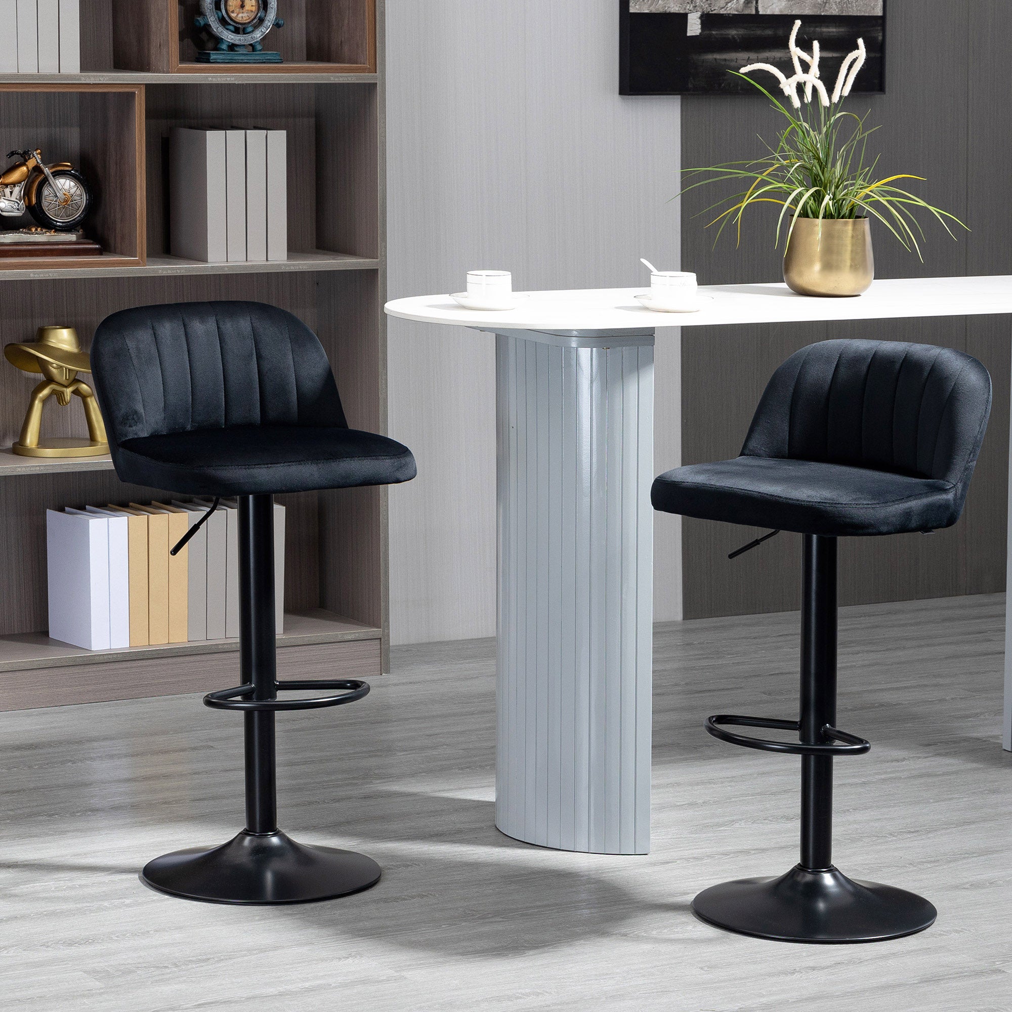 Adjustable Bar Stools Set of 2 Velvet Counter Height Barstool Black