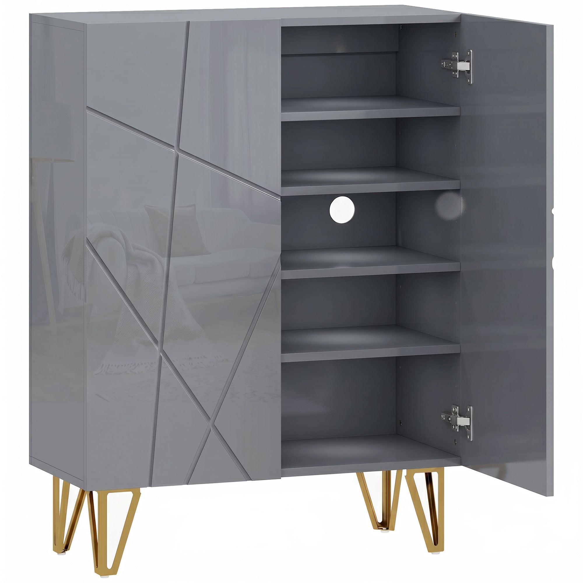 Narrow Shoe Cabinet, Slim Shoe Storage Cabinet with Soft-Close Hinges and Adjustable Shelves for 15-20 Pairs of Shoes, Grey