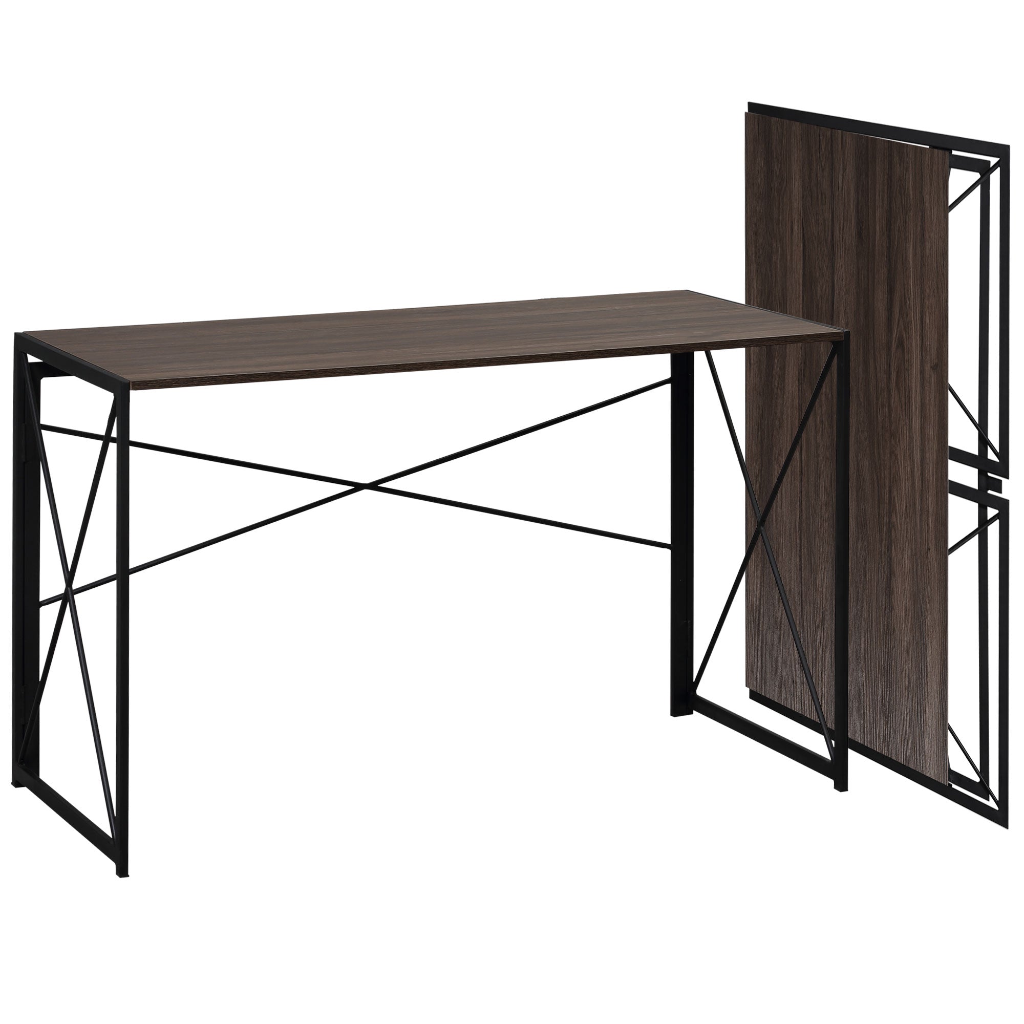 Folding Computer Desk 47.25"W Home Office Writing Desk with Metal Frame Brown