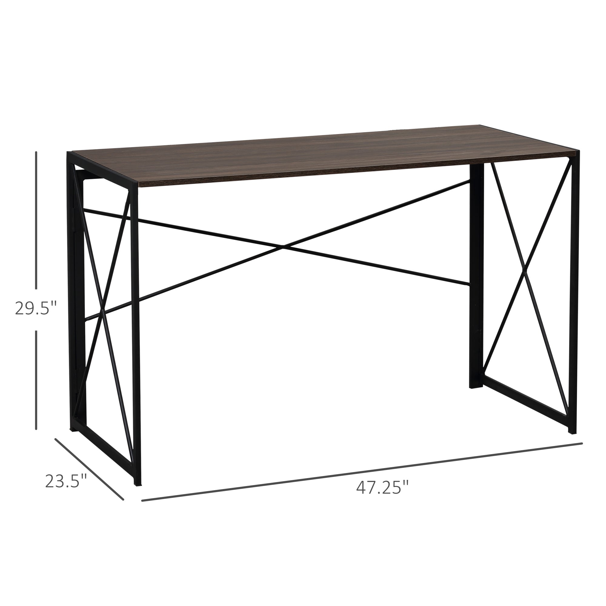 Folding Computer Desk 47.25" W Home Office Writing Desk with Metal Frame Brown