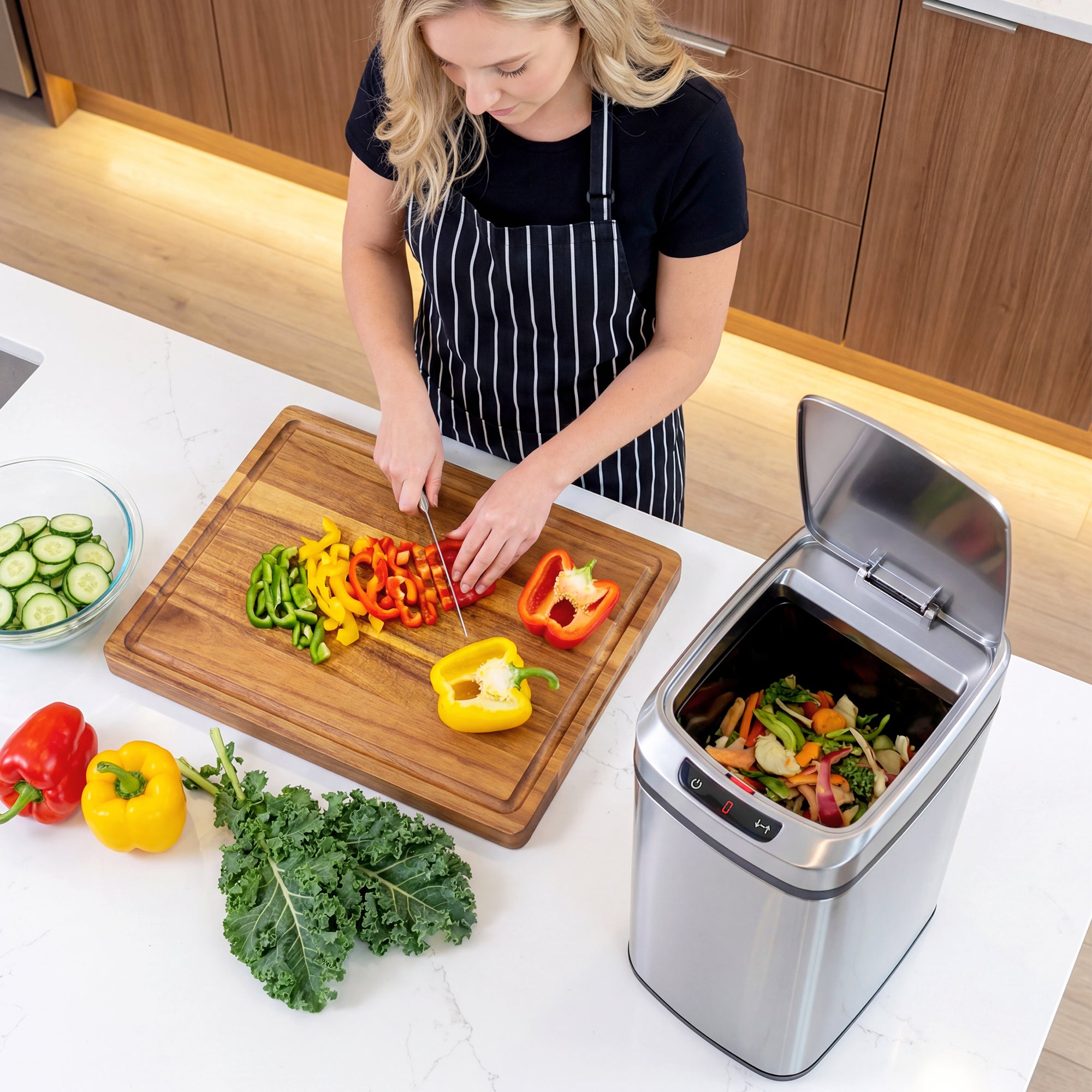 12L Sensor Bin, Automatic Touchless Motion Sensor Kitchen Bin, Compact Trash Can with Fingerprint Resistant Stainless Steel for Hygienic Gyms, Home Office Use, Silver Tone