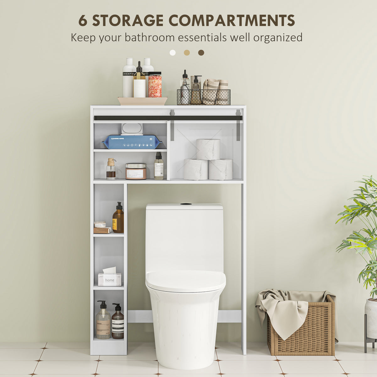 Over-Toilet Storage Cabinet with Sliding Barn Door, Farmhouse Bathroom Cabinet with Compartments & Adjustable Shelf, Freestanding Bathroom Space Saver for Restroom, White
