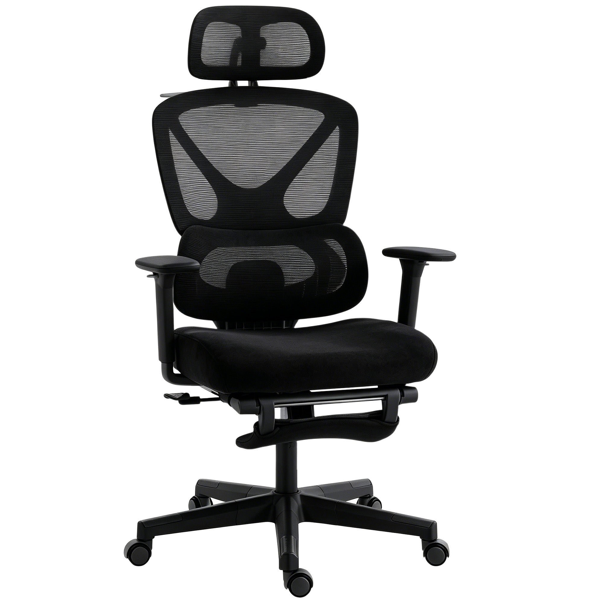 Ergonomic Office Chair, Mesh Desk Chair with 3D Armrests, Rotatable Headrest, Adjustable Lumbar Support, Coat Hanger, Recliner Computer Swivel Chair with Footrest for Home Office, Black