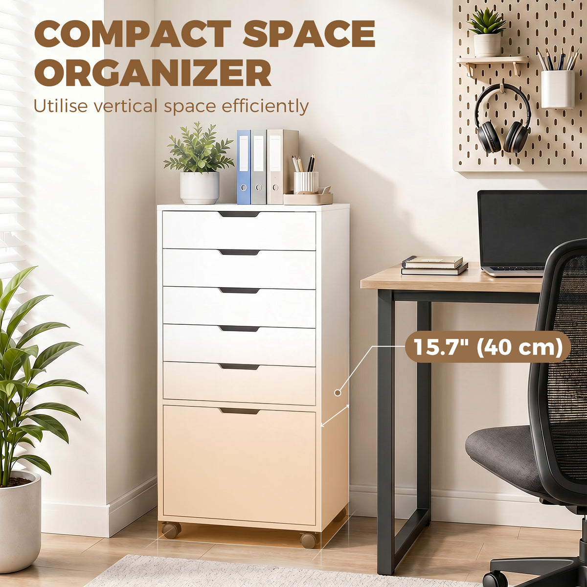 5 Drawer Vertical File Cabinet with Lockable Wheels, Filing Cabinet for Home Office, Printer Stand with Adjustable Hanging Bars For A4, Letter, legal File Folders, White