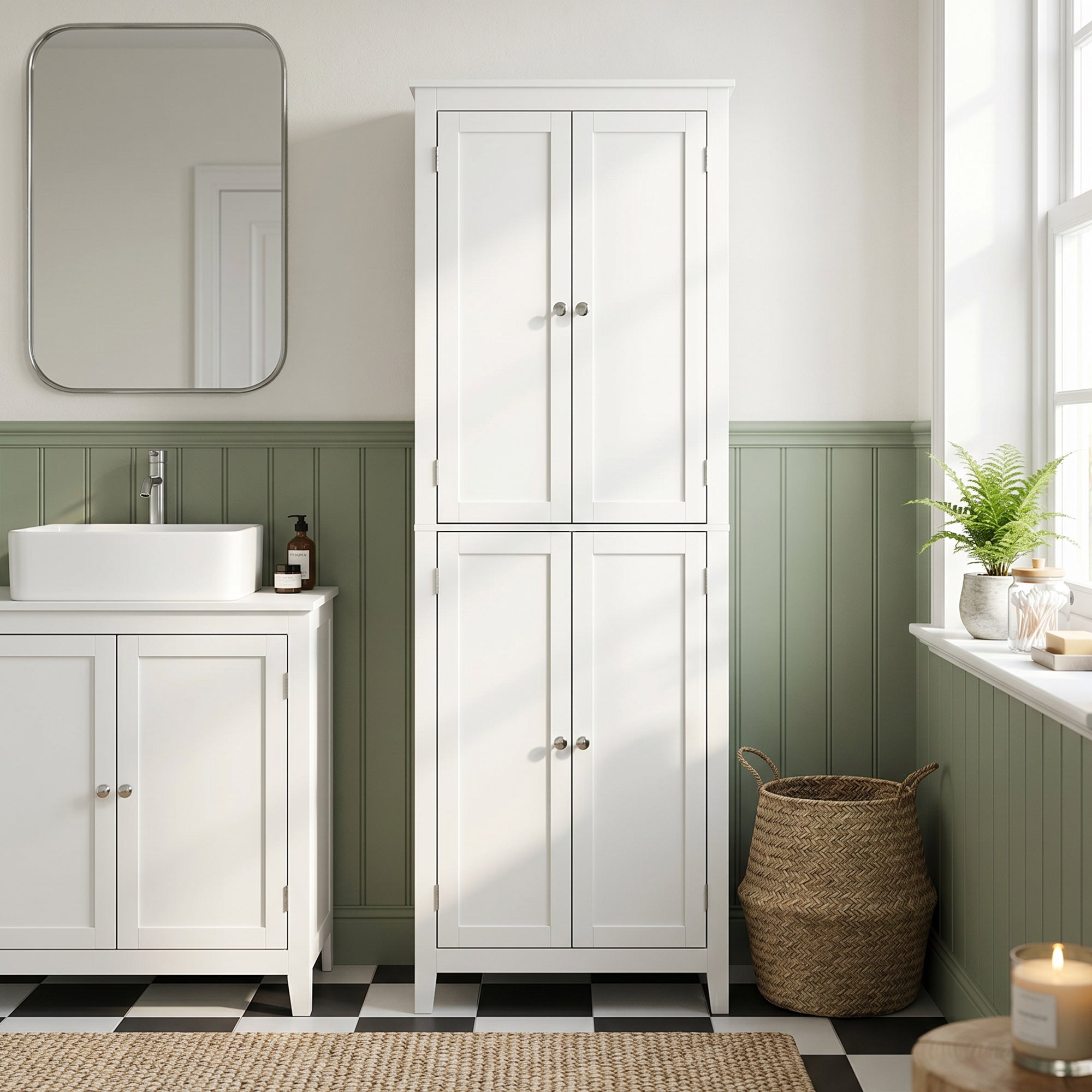 170 cm Tall Bathroom Storage Cabinet, Freestanding Narrow Bathroom Cabinet with Adjustable Shelves for Laundry Room, Living Room, Entryway, Kitchen, White