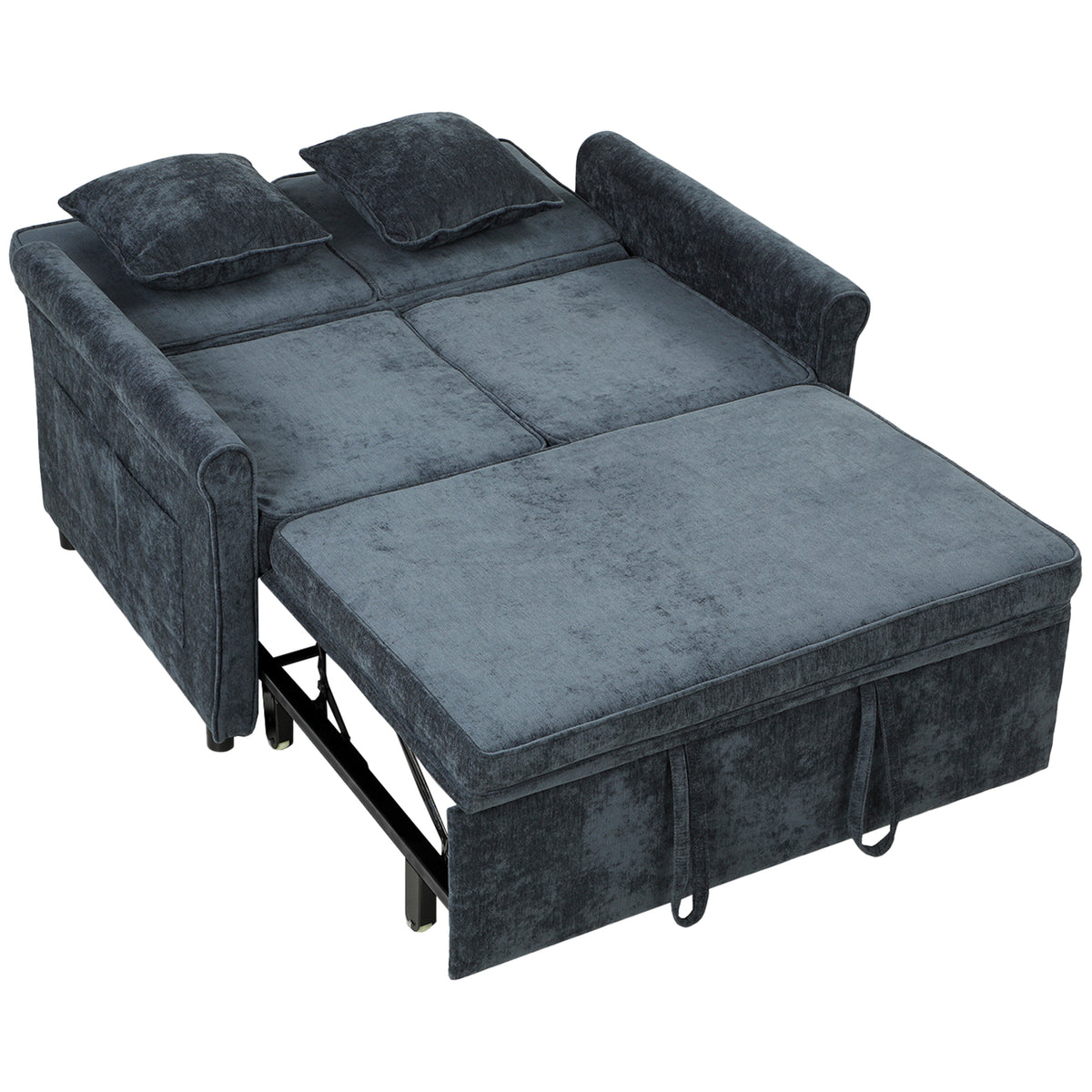 2 Seater Sofa Bed, 3-in-1 Convertible Pull Out Double Sleeper Sofa 190 x 130 cm, 5-Position Adjustable Backrest, Chenille Loveseat Bed Settee for Living Room, Bedroom, Guest Room, Dark Blue