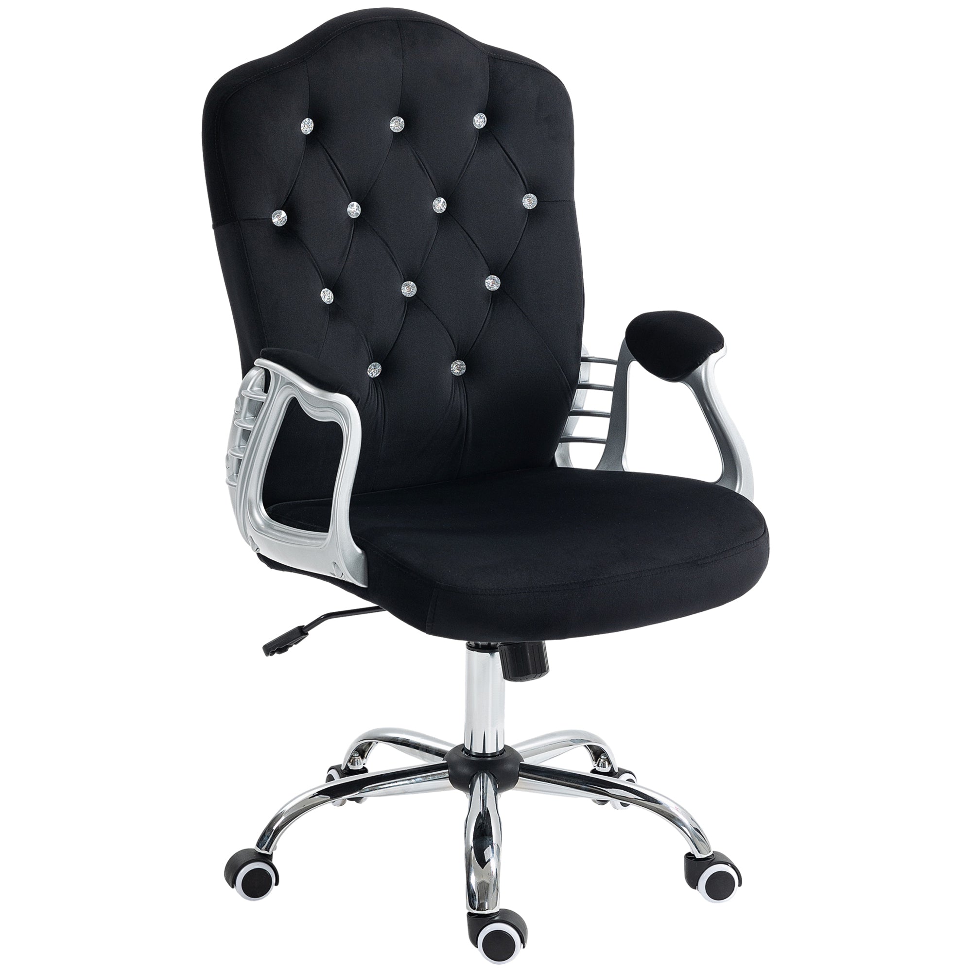 Velvet Office Chair Desk Chair with 360 Degree Swivel Wheels Adjustable Height Tilt Function Black