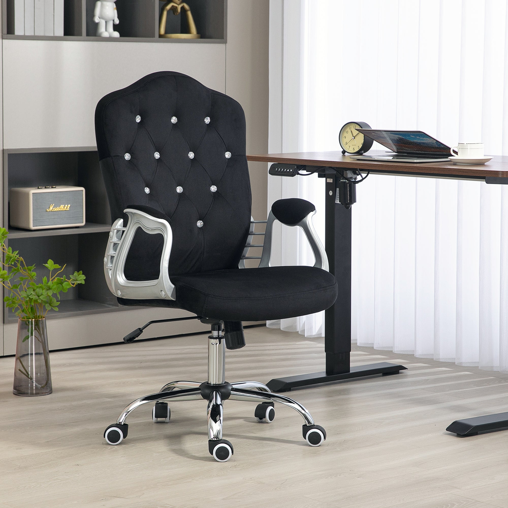 Velvet Office Chair Desk Chair with 360 Degree Swivel Wheels Adjustable Height Tilt Function Black