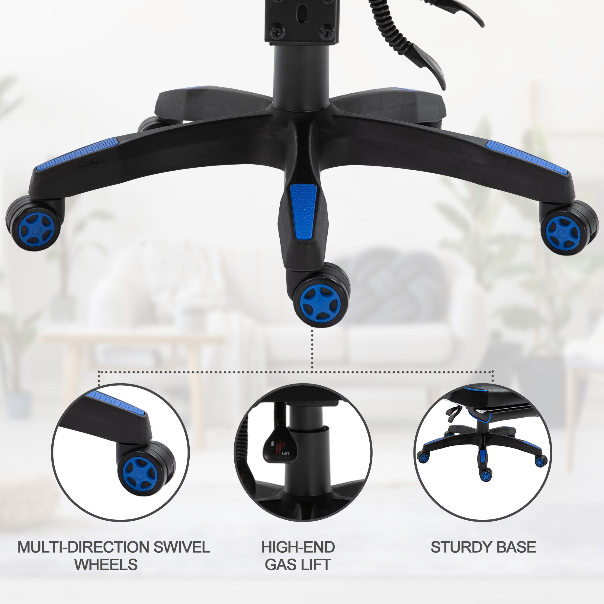Vinsetto Computer Gaming Chair, Racing Desk Chair with Lumbar Support and Footrest, PU Leather Gamer Chair with Headrest and Swivel Wheels for Home, Blue