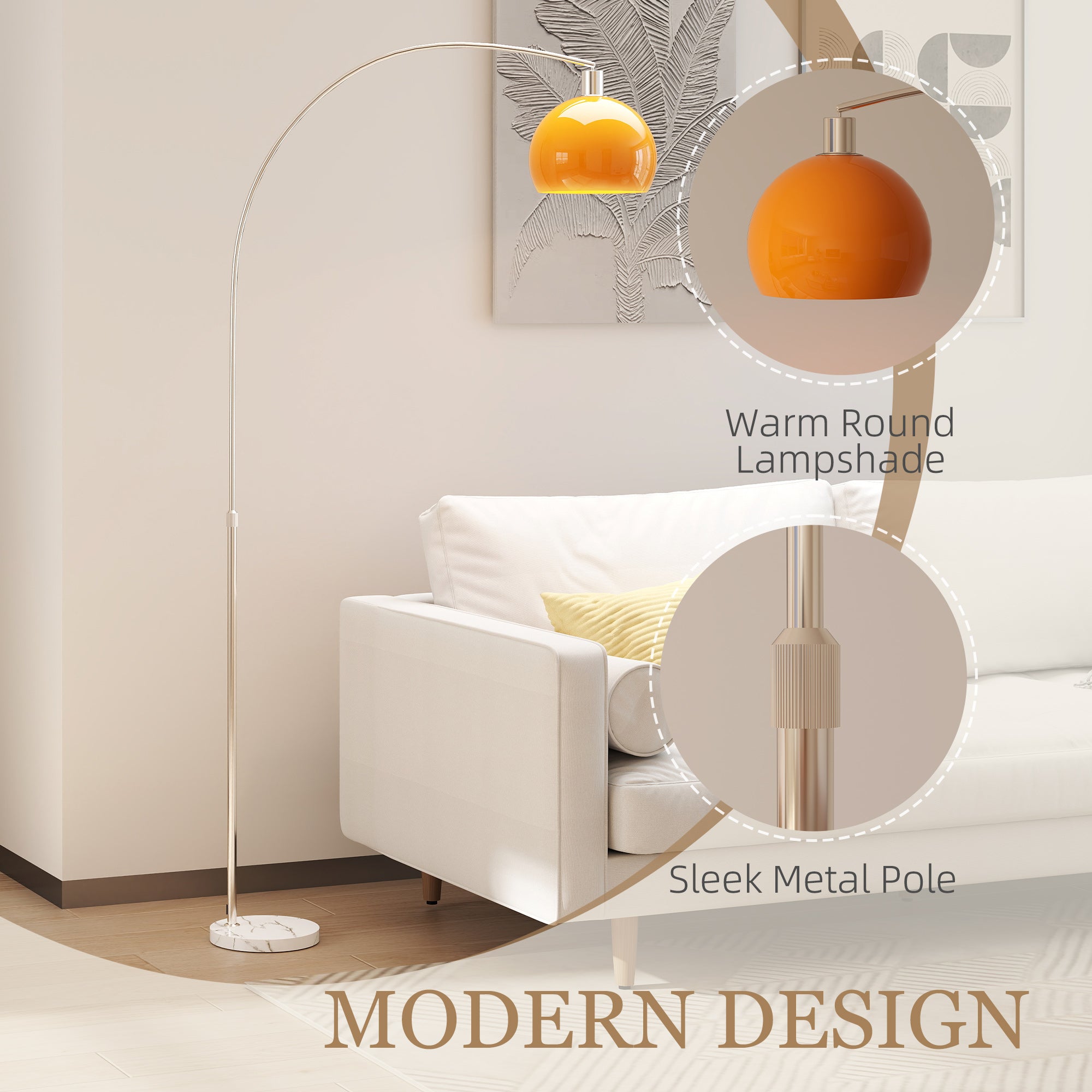 Floor Lamp for Living Room, Modern Standing Lamp with Shade & Foot Switch, Minimalist Tall Pole Lampshade for Bedroom, Office, Orange