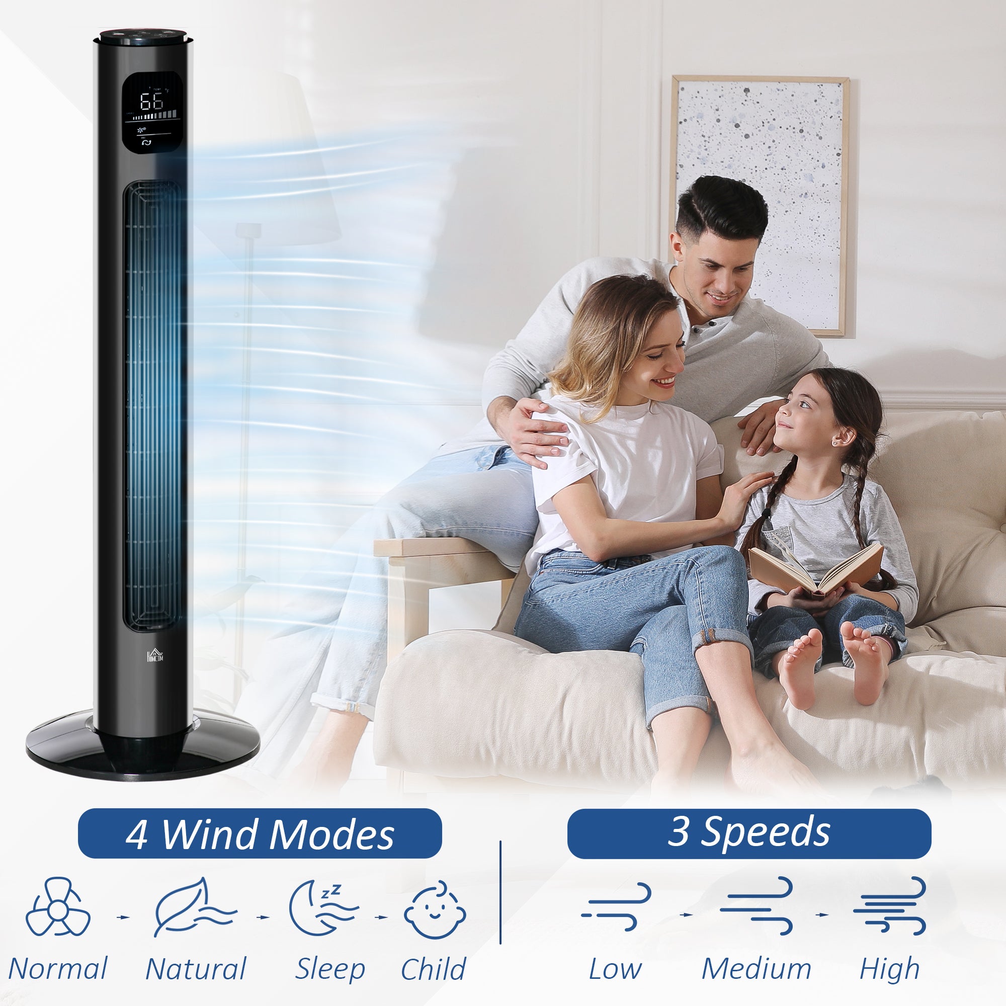 38 Inch Tower Fan with Aroma Diffuser Quiet 70° Oscillating 3 Speeds 12H Timer Remote Control Black