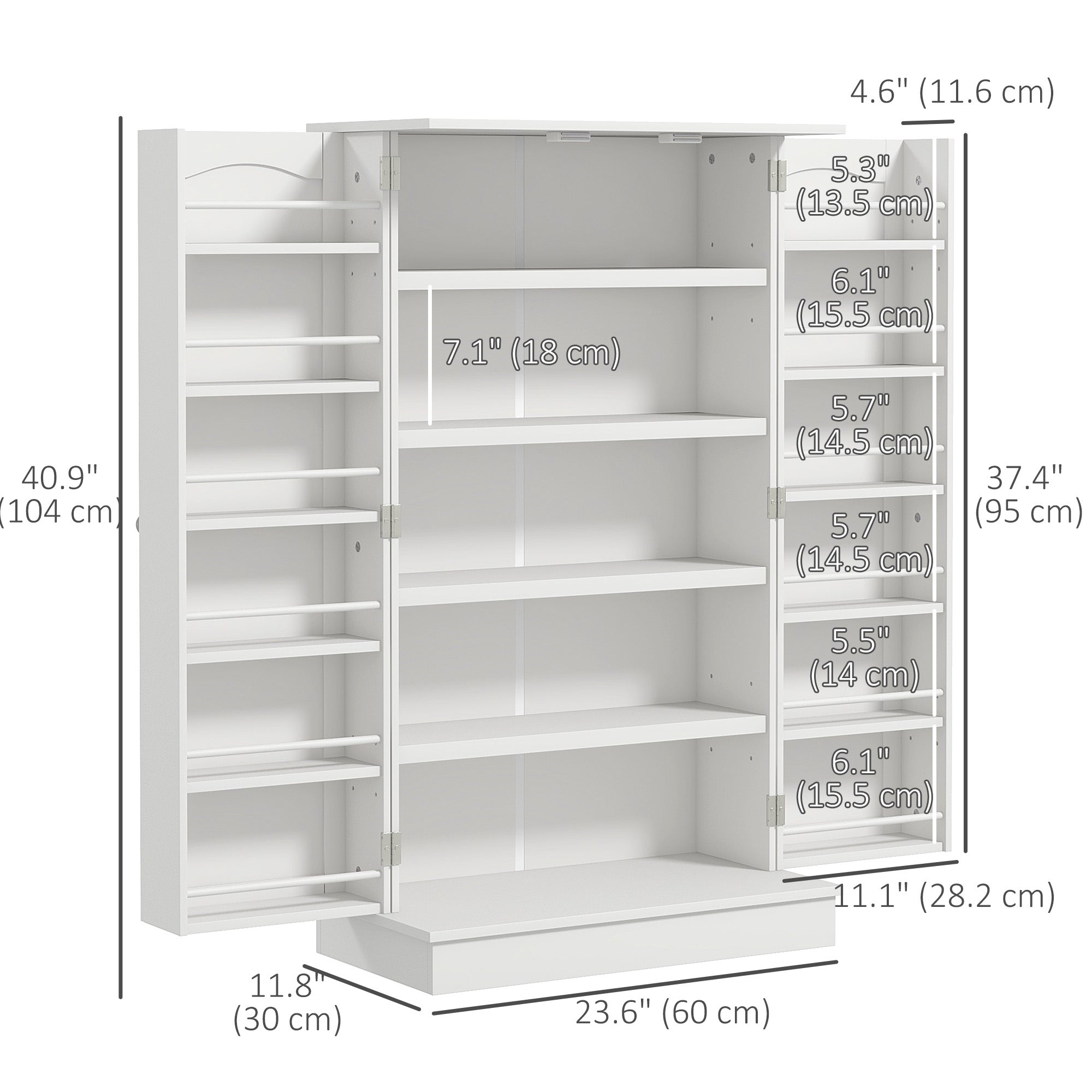 41" Kitchen Pantry Cabinet, 2-Door Buffet Storage Cabinet with 12 Spice Racks and Adjustable Shelves, White