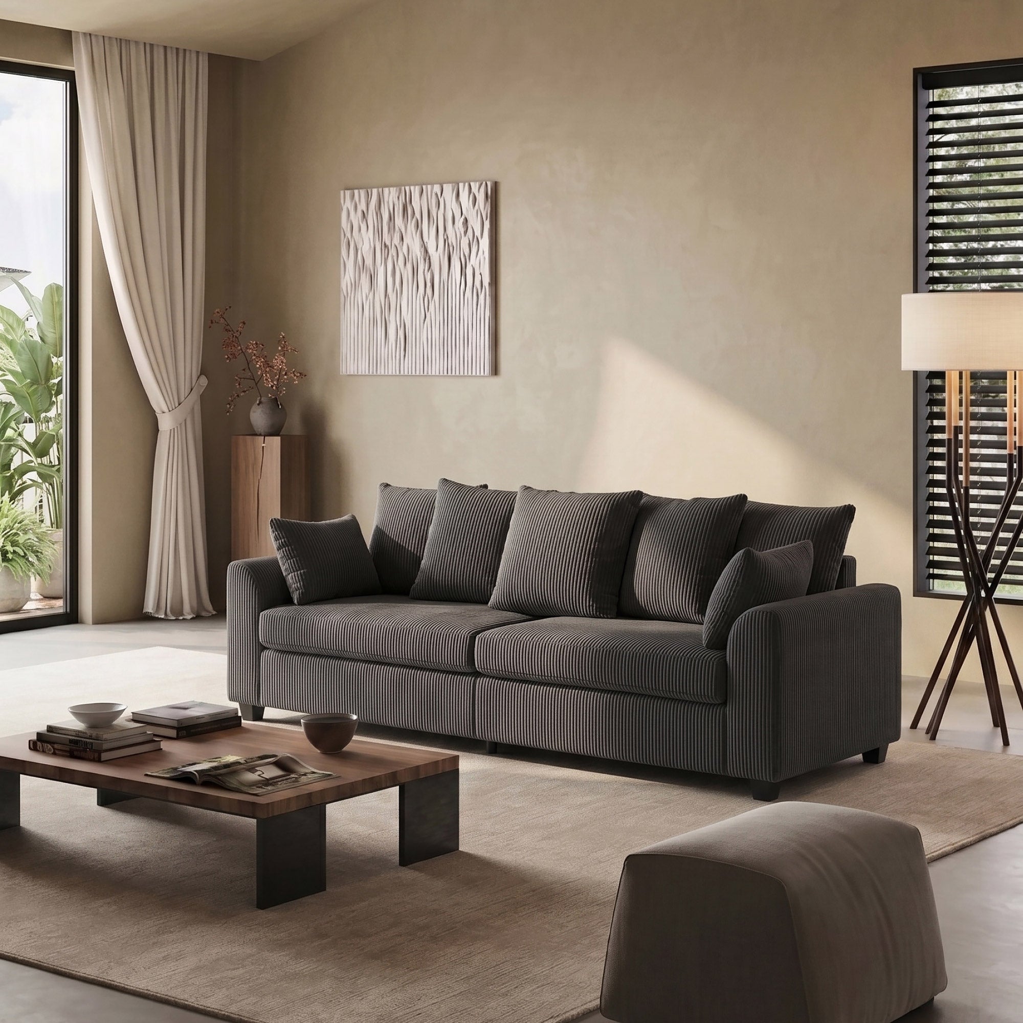 FlexLiving 83.5" Straight Sofa with Curved Arms & 3 Seat, Dark Grey