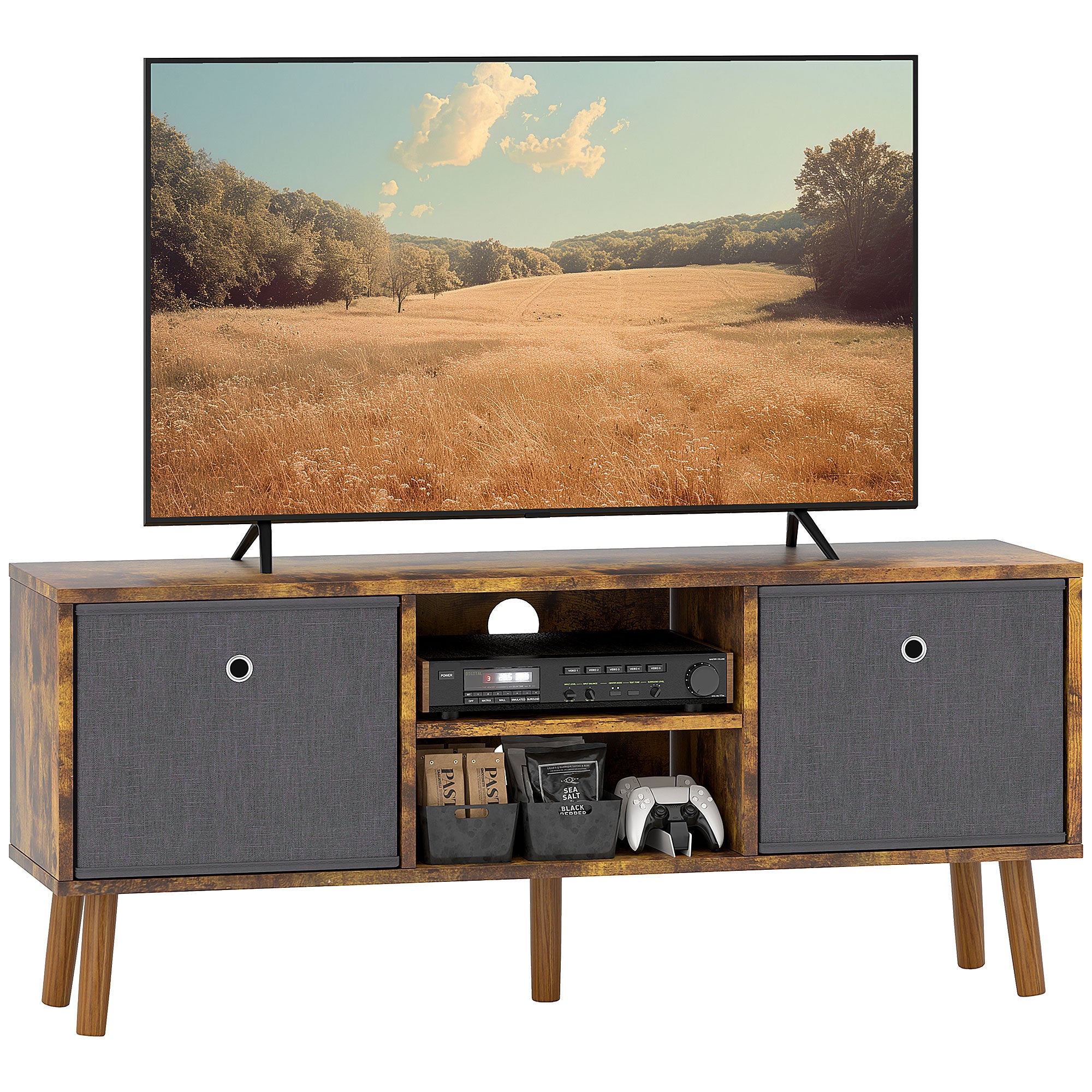HOMCOM TV Cabinet Stand Unit for TVs up to 50" Flat Screen with Foldable Drawers and Shelves, Entertainment Centre for Living Room, Bedroom Rustic Brown