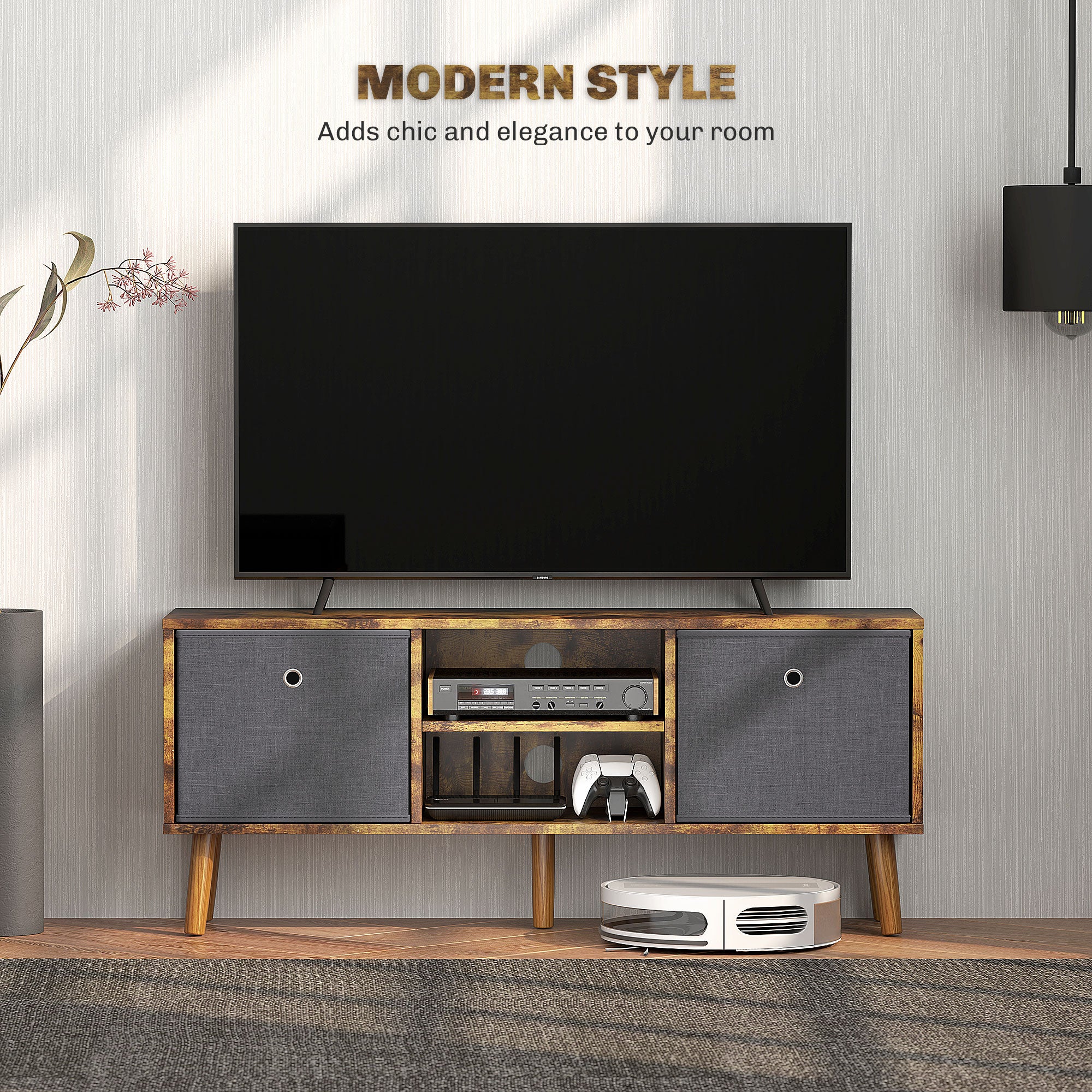 HOMCOM TV Cabinet Stand Unit for TVs up to 50" Flat Screen with Foldable Drawers and Shelves, Entertainment Centre for Living Room, Bedroom Rustic Brown