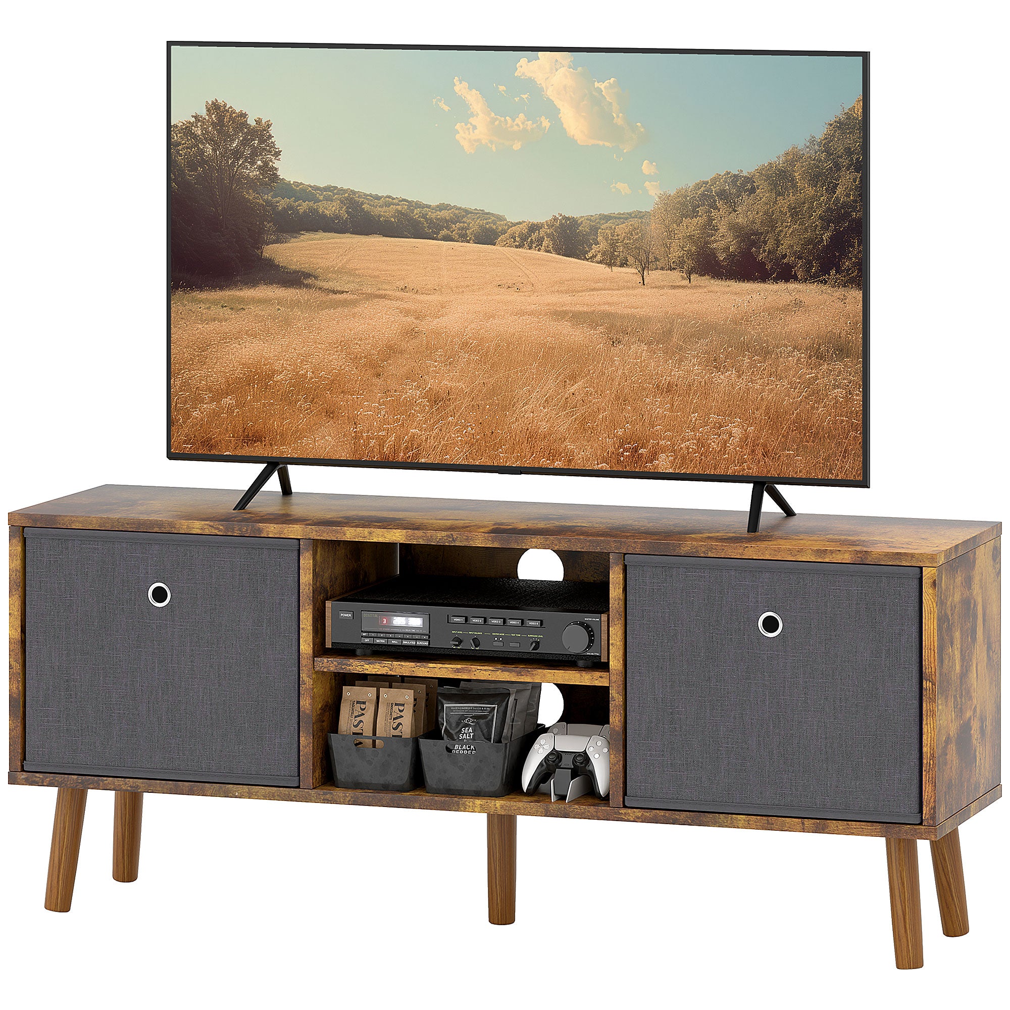 HOMCOM TV Cabinet Stand Unit for TVs up to 50" Flat Screen with Foldable Drawers and Shelves, Entertainment Centre for Living Room, Bedroom Rustic Brown
