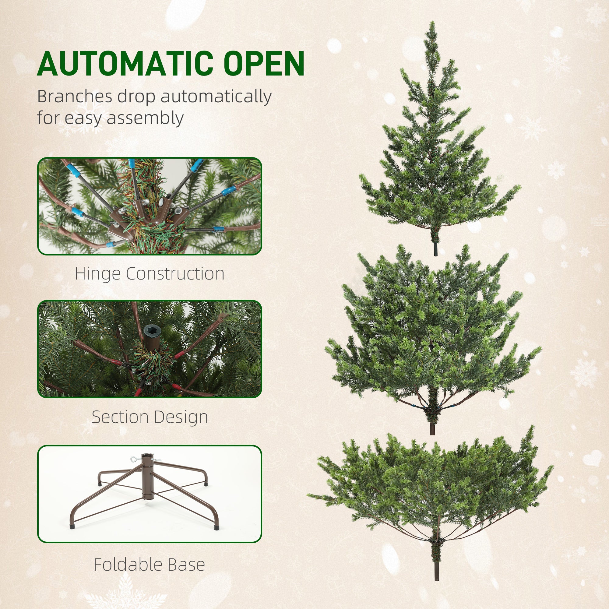 7.5ft Artificial Christmas Tree, Sparse Realistic Cedar Tree with 2901 Tips, Easy Assembly, Hinged Xmas Tree for Home Office Holiday, Green