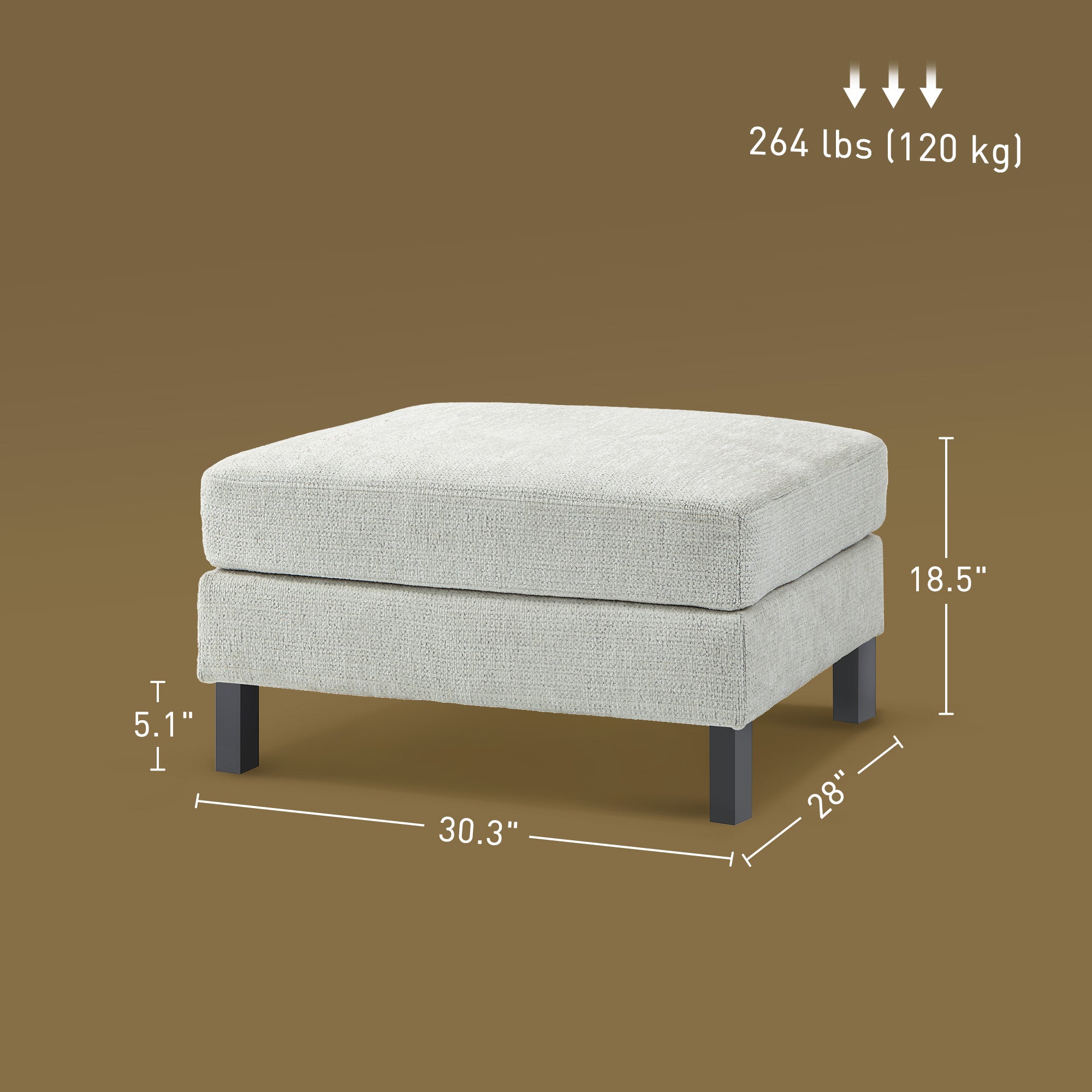 Ottoman Module for Modular Sectional Sofa, Upholstered Footrest with Wood Legs and Pocket Spring, Cream White