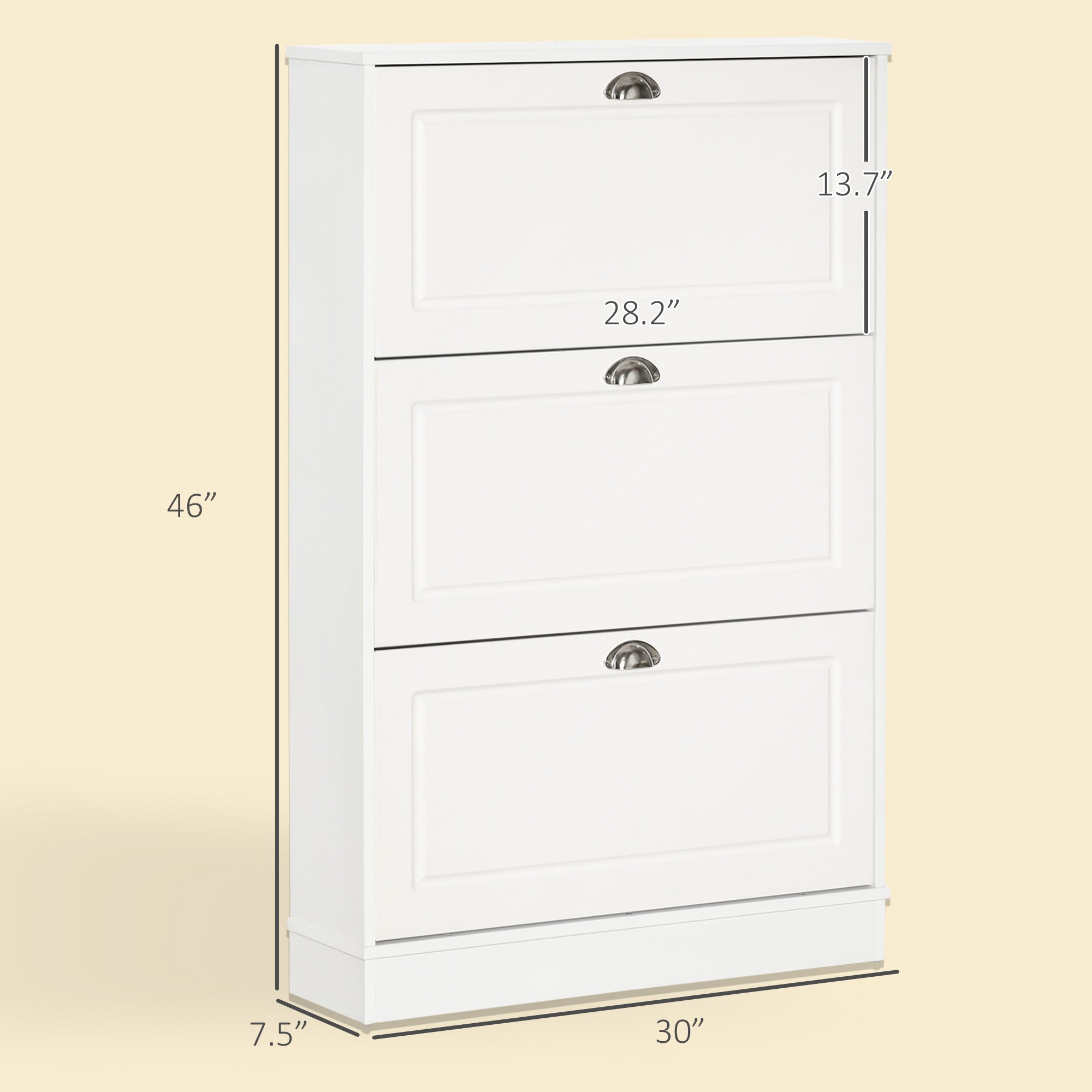 Shoe Cabinet with 3 Flip Drawers, Modern Narrow Shoe Storage Cabinet with Countertop, Entryway Shoe Storage Unit for 12 Pairs of Shoes for Hallway, White