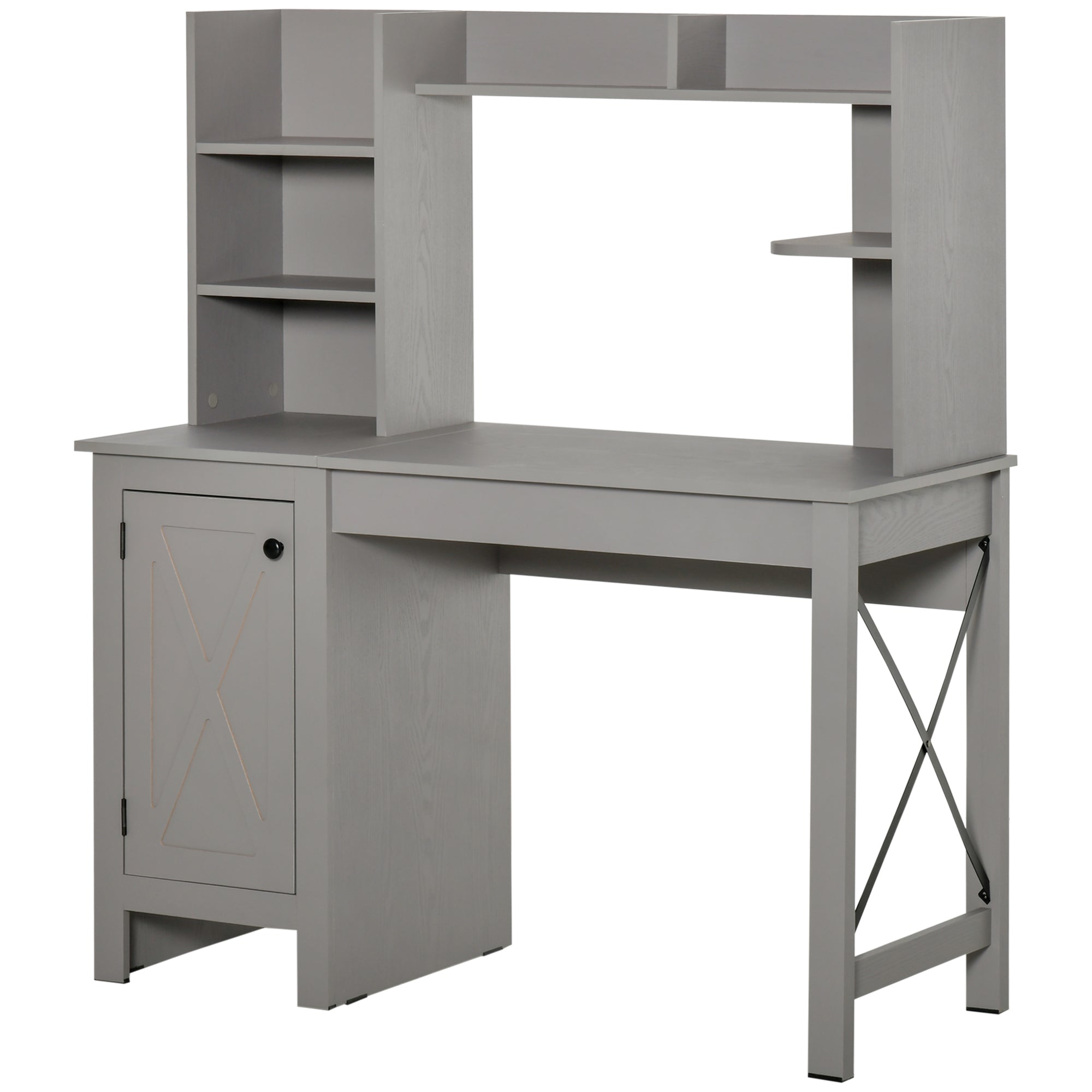 Computer Desk with Hutch Home Office Desk with Storage Cabinet Light Grey