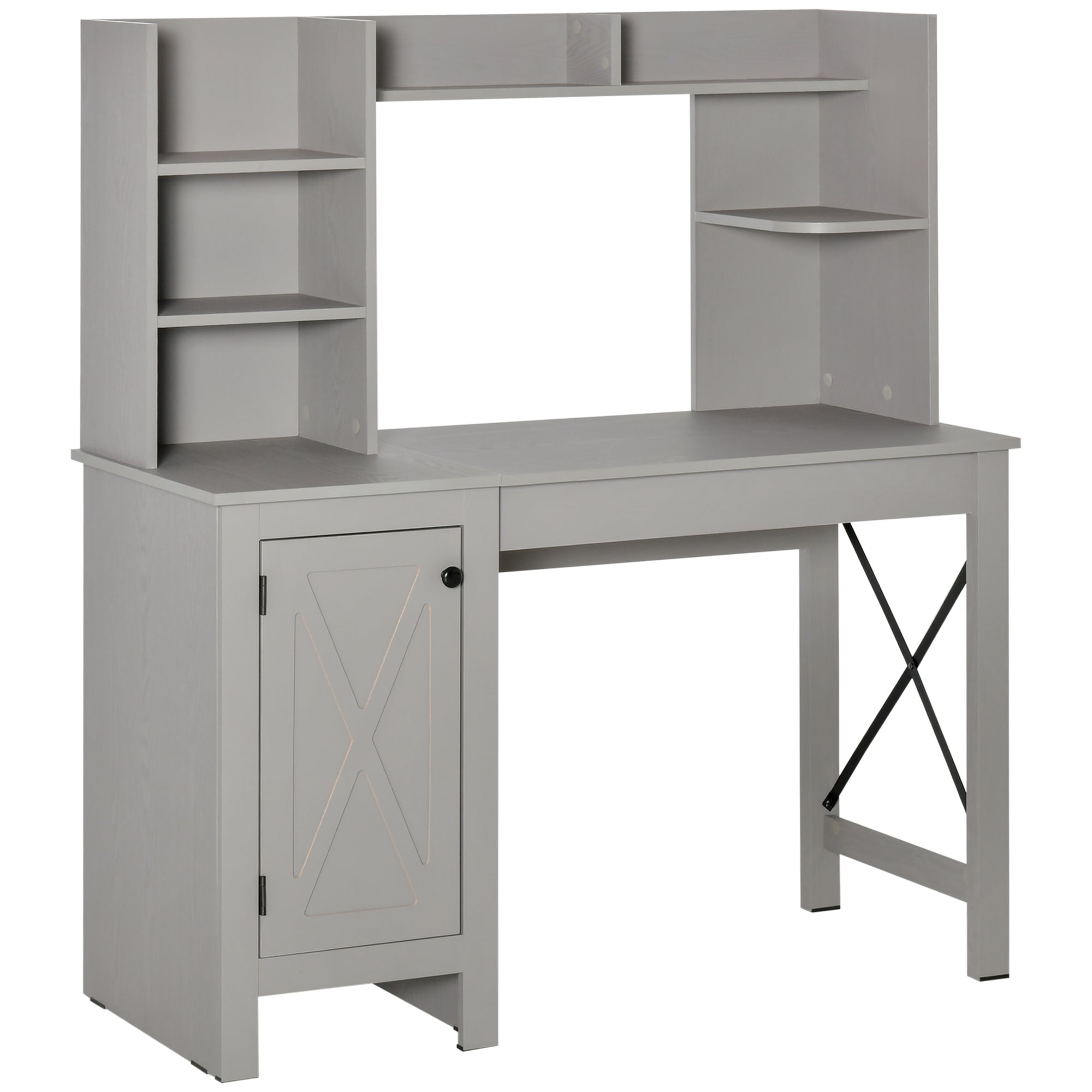 Computer Desk with Hutch Home Office Desk with Storage Cabinet Light Grey