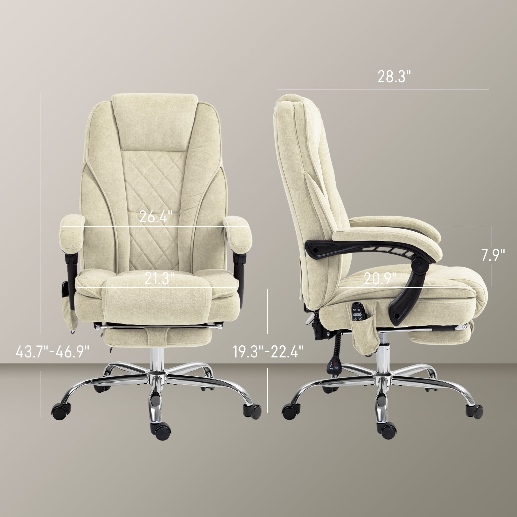 Massage Office Chair, Heated Reclining Computer Chair with Adjustable Height and Footrest, Beige