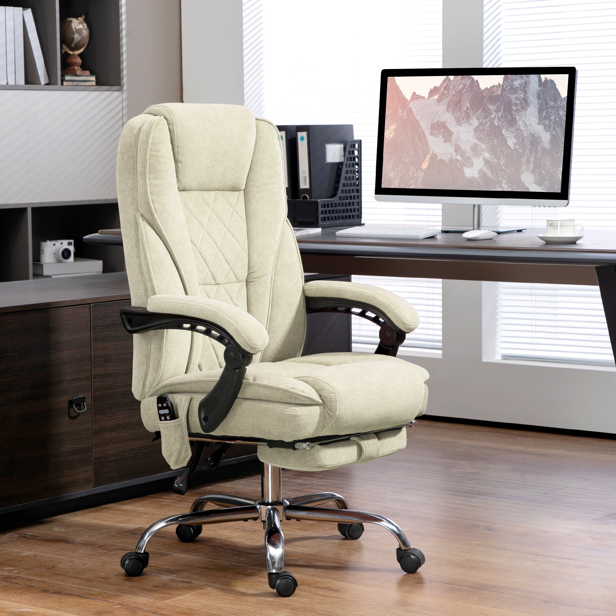 Massage Office Chair, Heated Reclining Computer Chair with Adjustable Height and Footrest, Beige