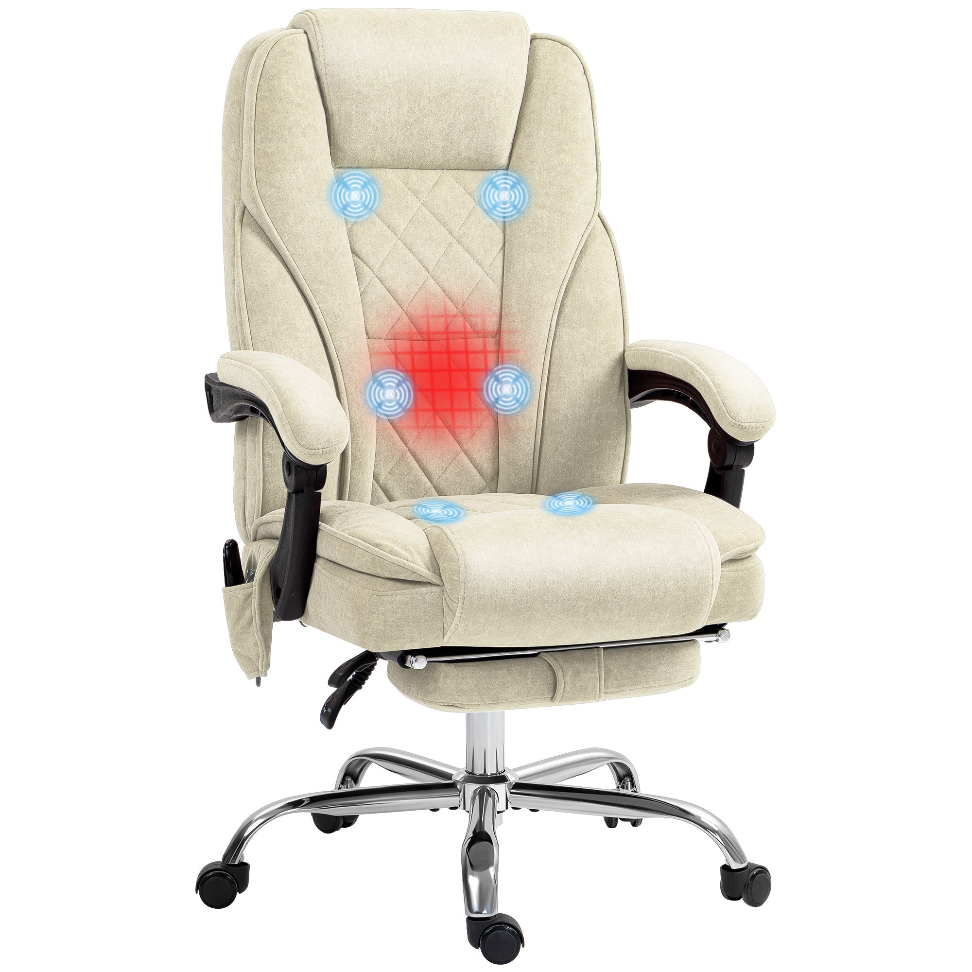 Massage Office Chair, Heated Reclining Computer Chair with Adjustable Height and Footrest, Beige