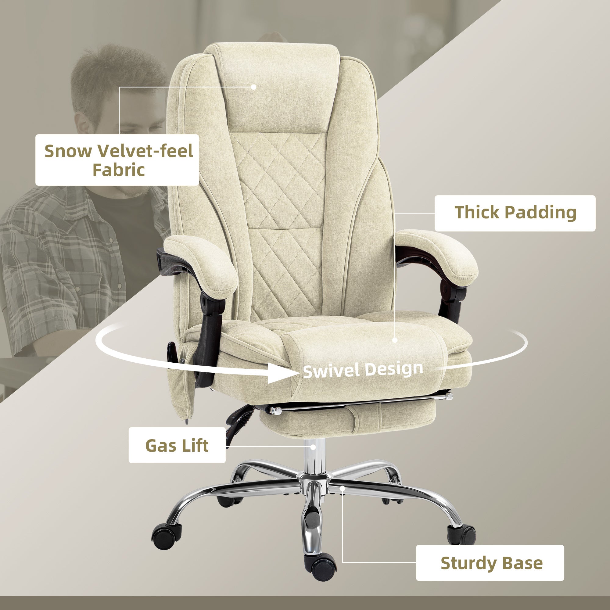 Massage Office Chair, Heated Reclining Computer Chair with Adjustable Height and Footrest, Beige