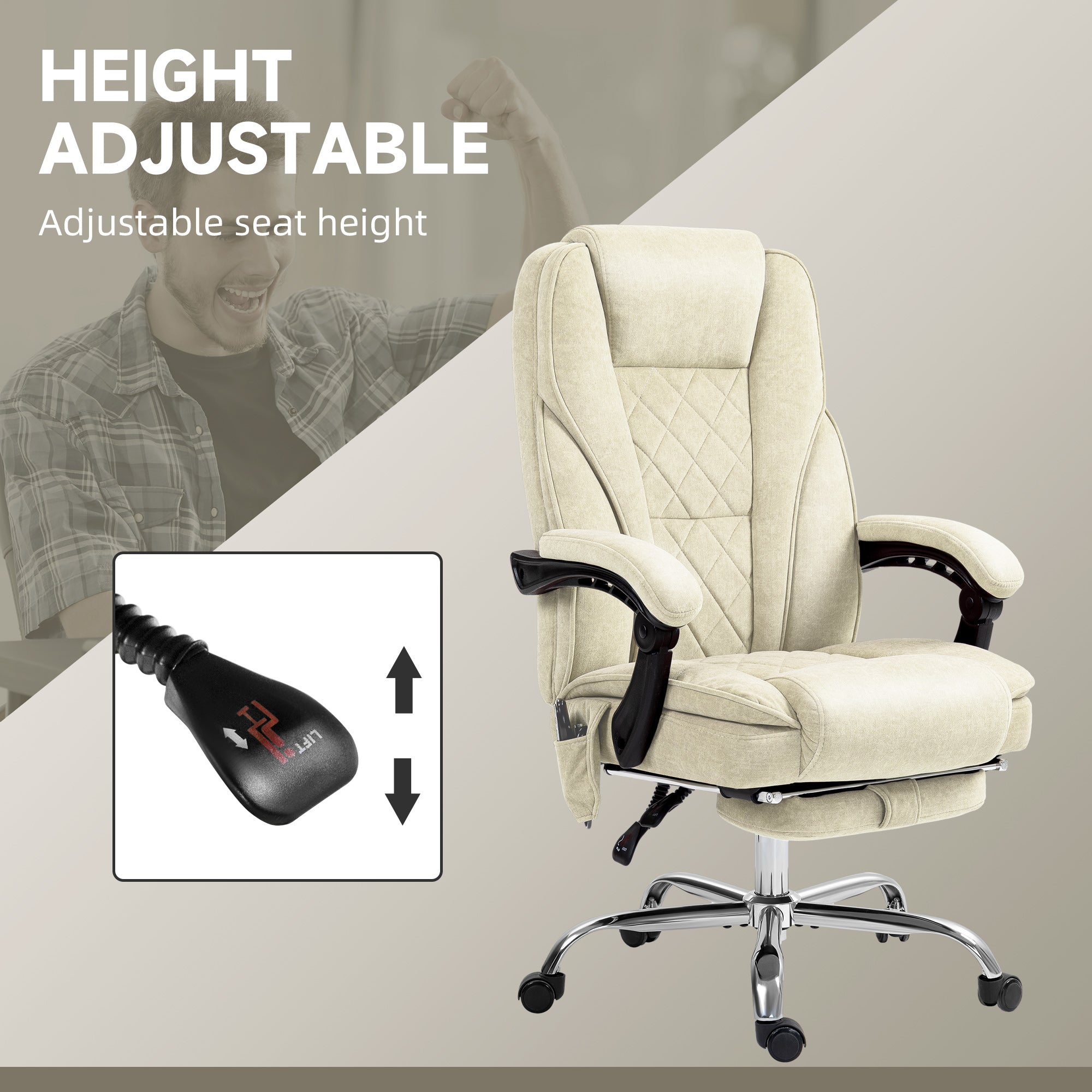 Massage Office Chair, Heated Reclining Computer Chair with Adjustable Height and Footrest, Beige