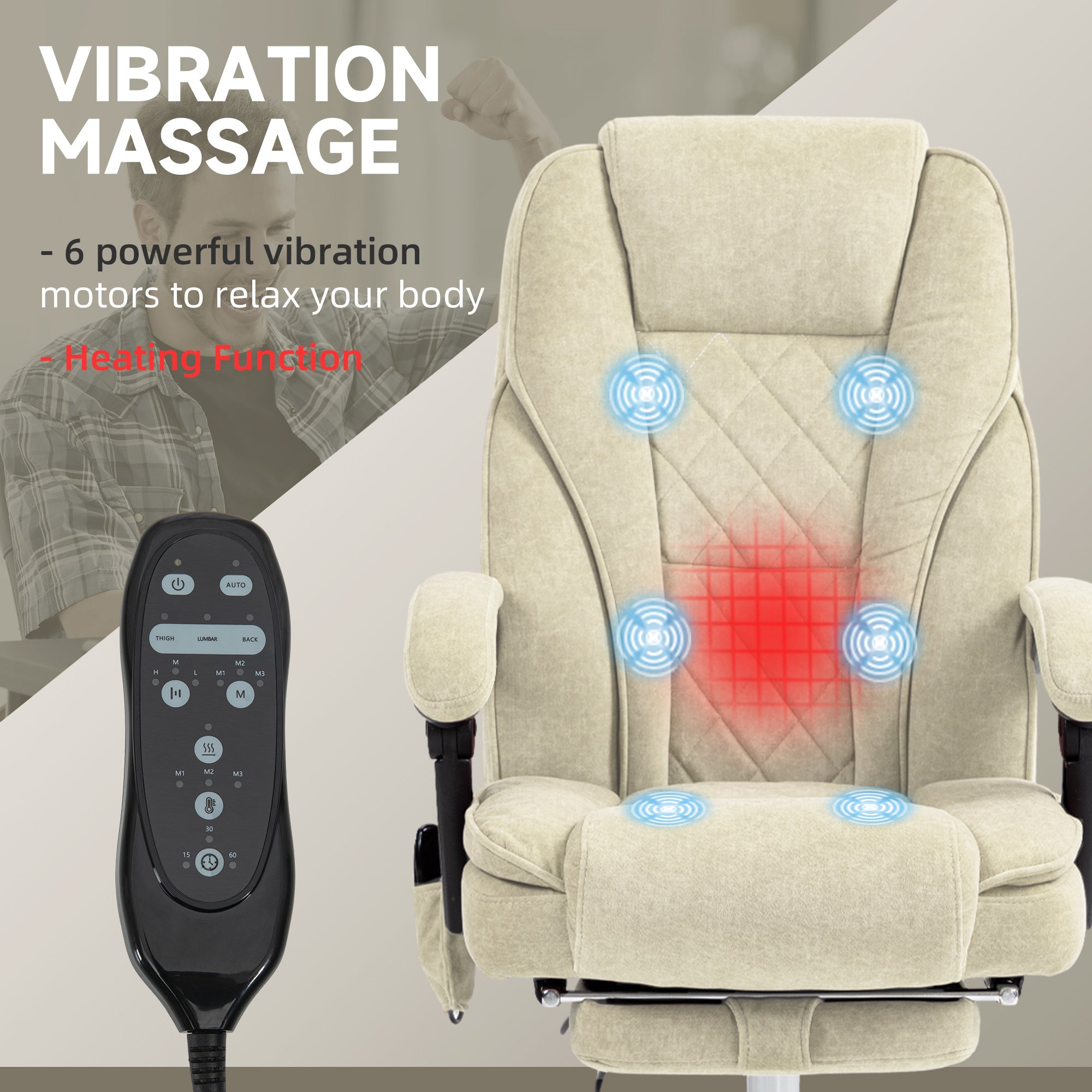 Massage Office Chair, Heated Reclining Computer Chair with Adjustable Height and Footrest, Beige