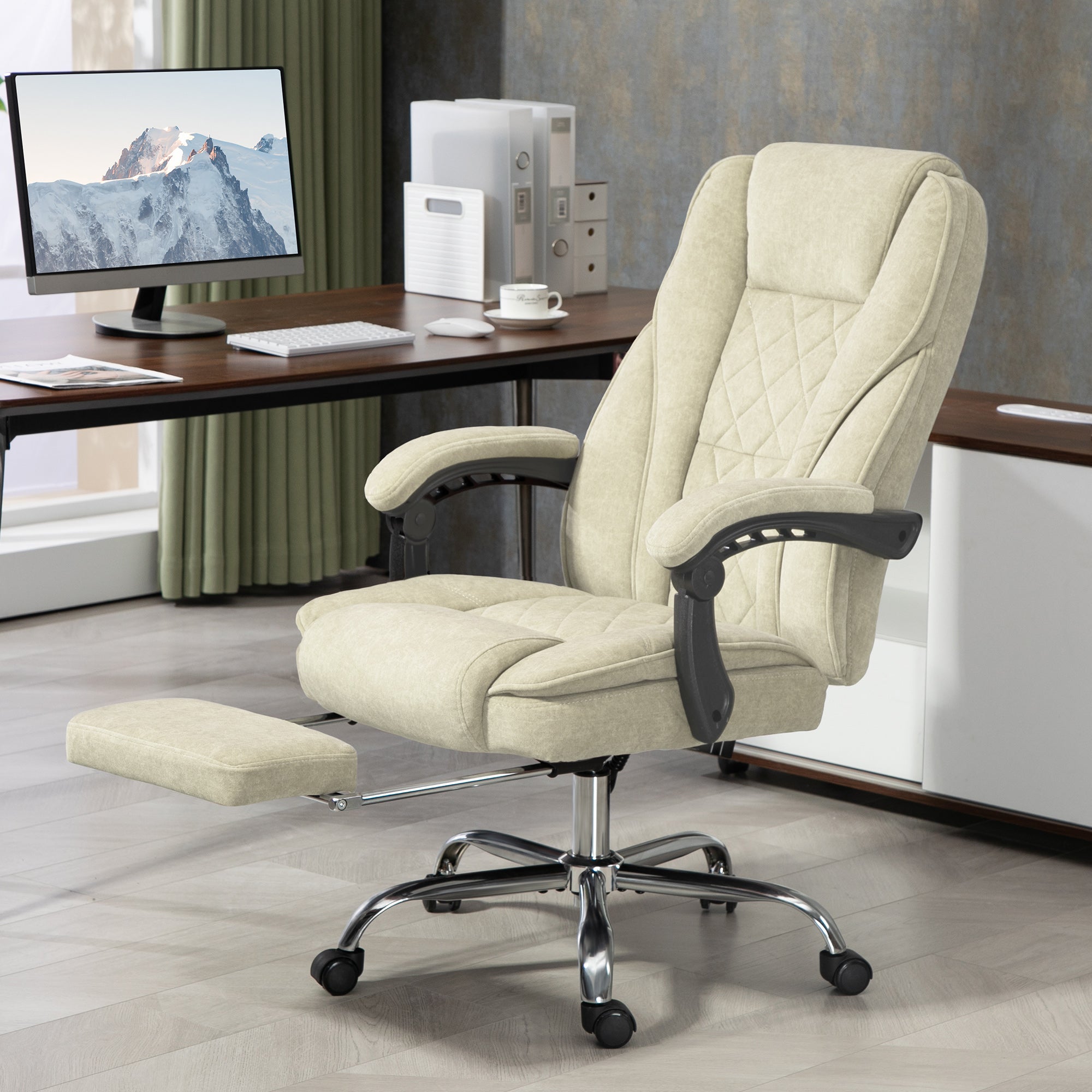 Massage Office Chair, Heated Reclining Computer Chair with Adjustable Height and Footrest, Beige