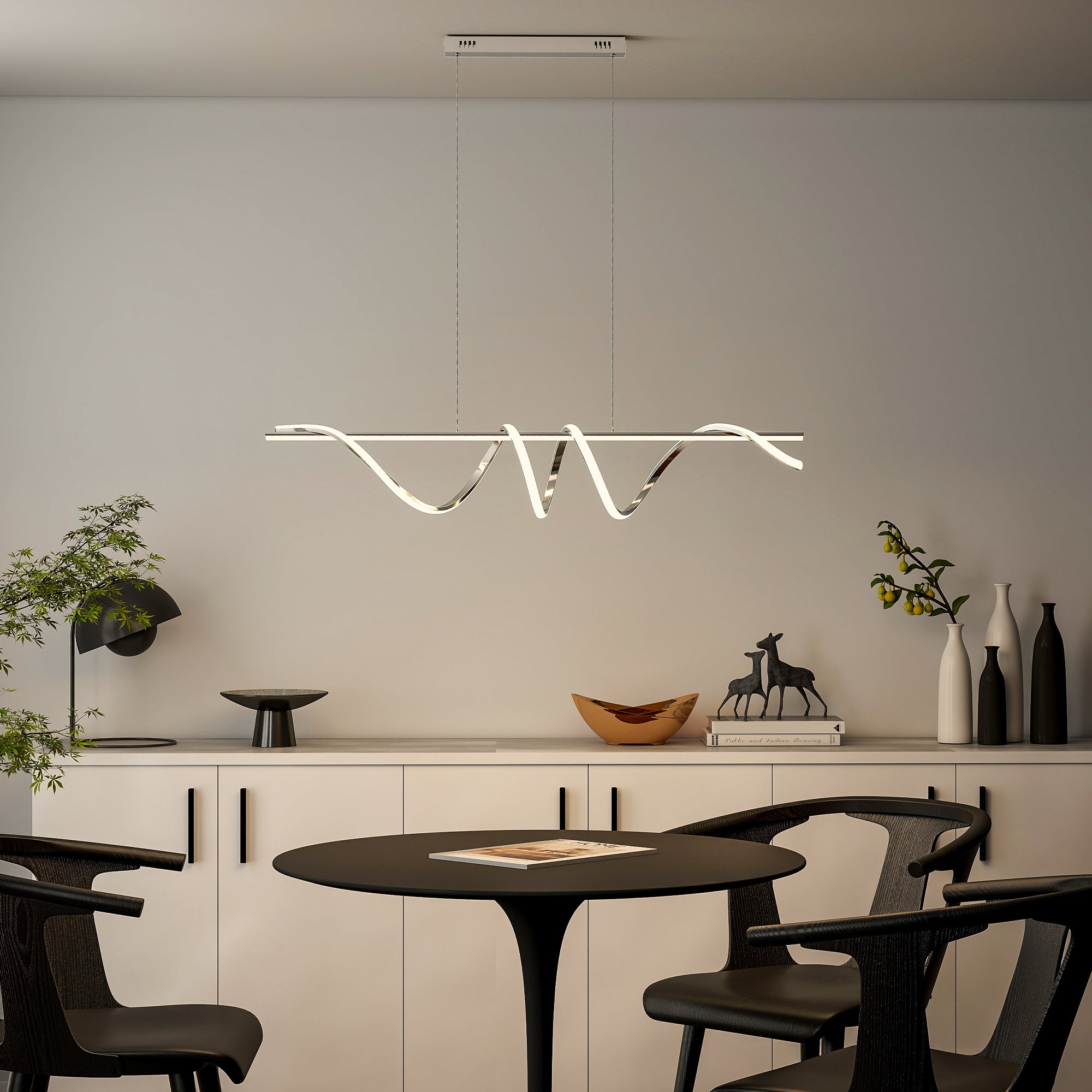 LED Pendant Light, Modern Ceiling Light with 3000K/4000K/6000K Temperatures, Adjustable Height Hanging Fixture with Wall Switch for Kitchen Island, Dining Room, Silver Tone