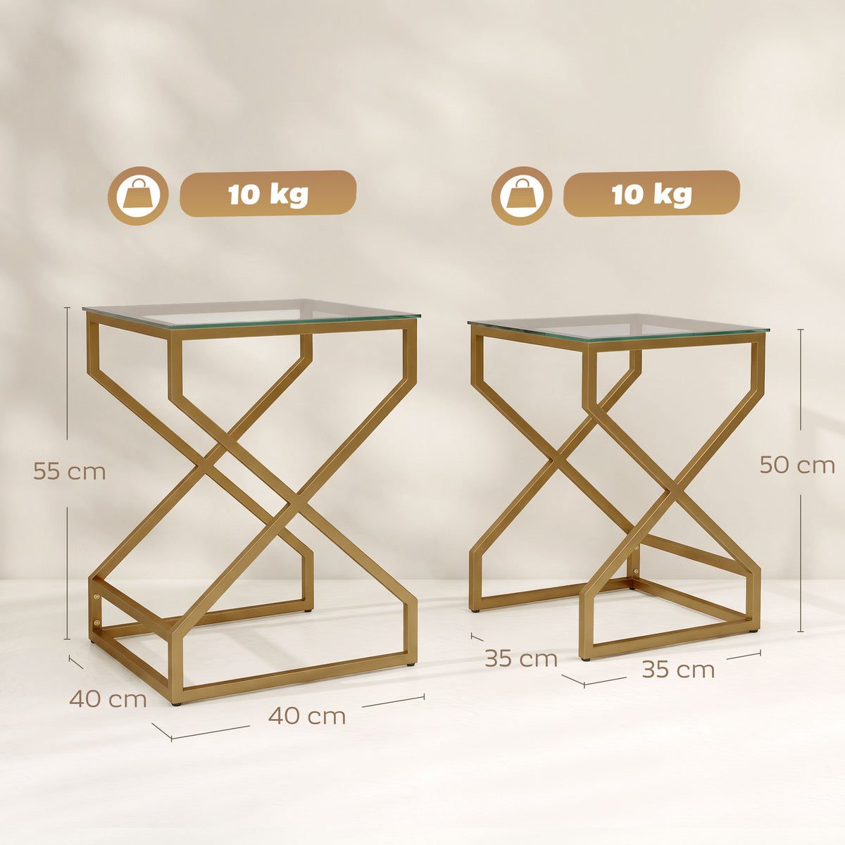 Nest of Tables, Side Table Set of 2 with Transparent Top, Coffee Table Set with Foot Pads, Steel Frame and Tempered Glass Top for Living Room Bedroom Office, Transparent