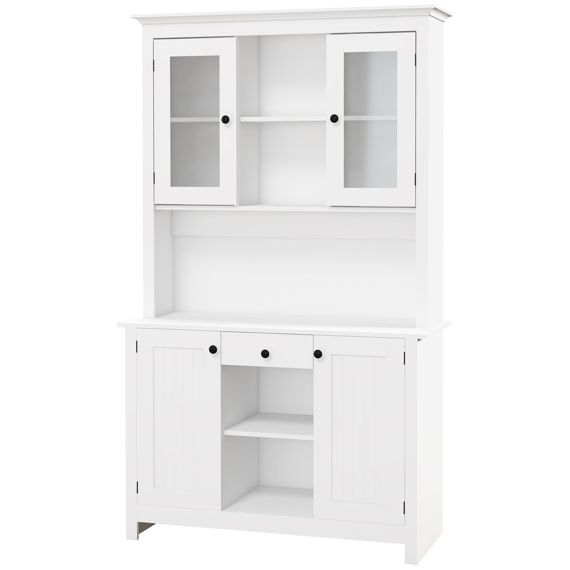 71" Freestanding Buffet with Hutch, 4 Door Kitchen Pantry Cabinet with Drawer, White