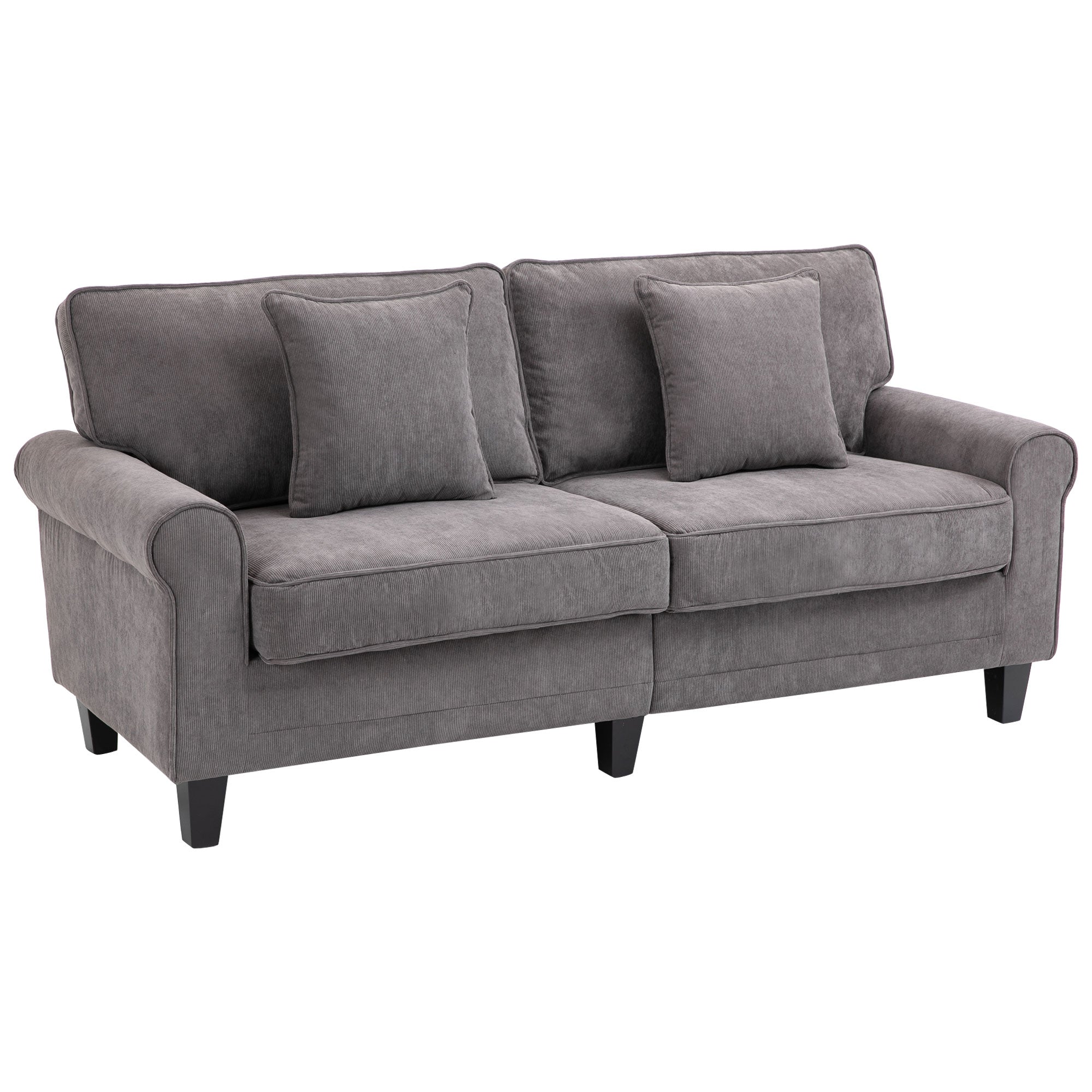 HOMCOM Modern 3-Seater Sofa, Corduroy Fabric Couch with Pine Wood Legs, Rolled Arms for Living Room, Light Grey