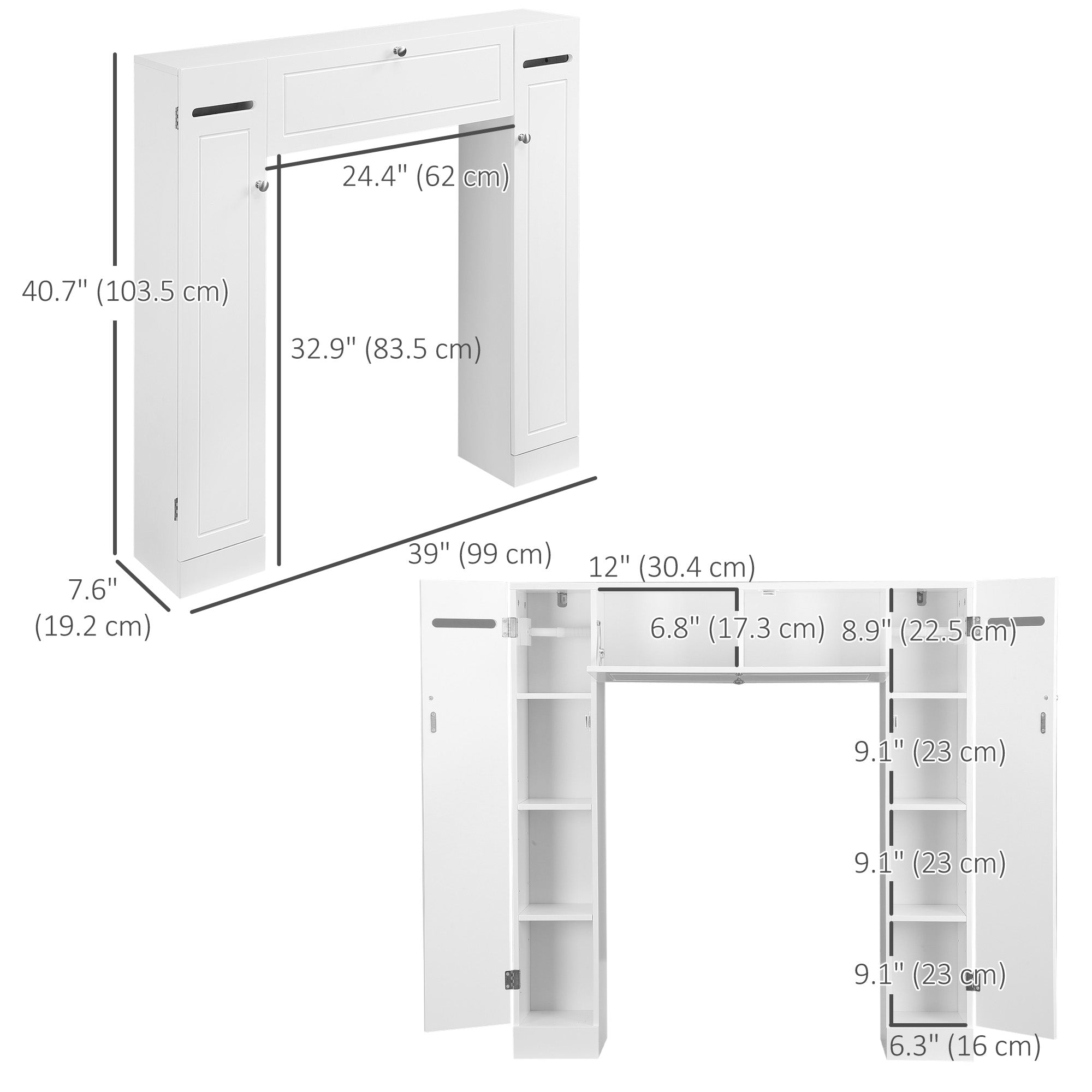 kleankin Over the Toilet Bathroom Storage Cabinet, Space Saver, Storage Organizer with adjustable shelf, White