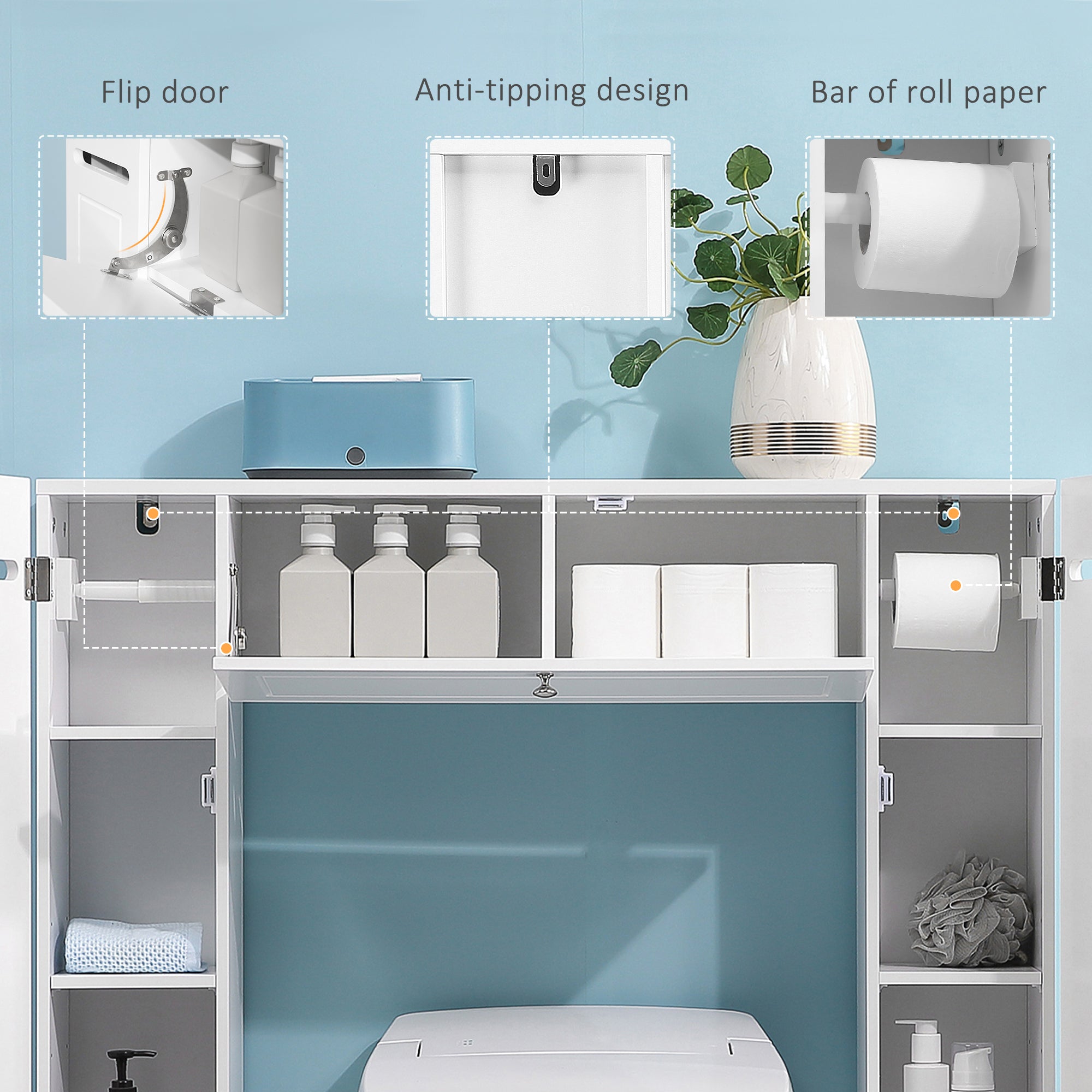 kleankin Over the Toilet Bathroom Storage Cabinet, Space Saver, Storage Organizer with adjustable shelf, White