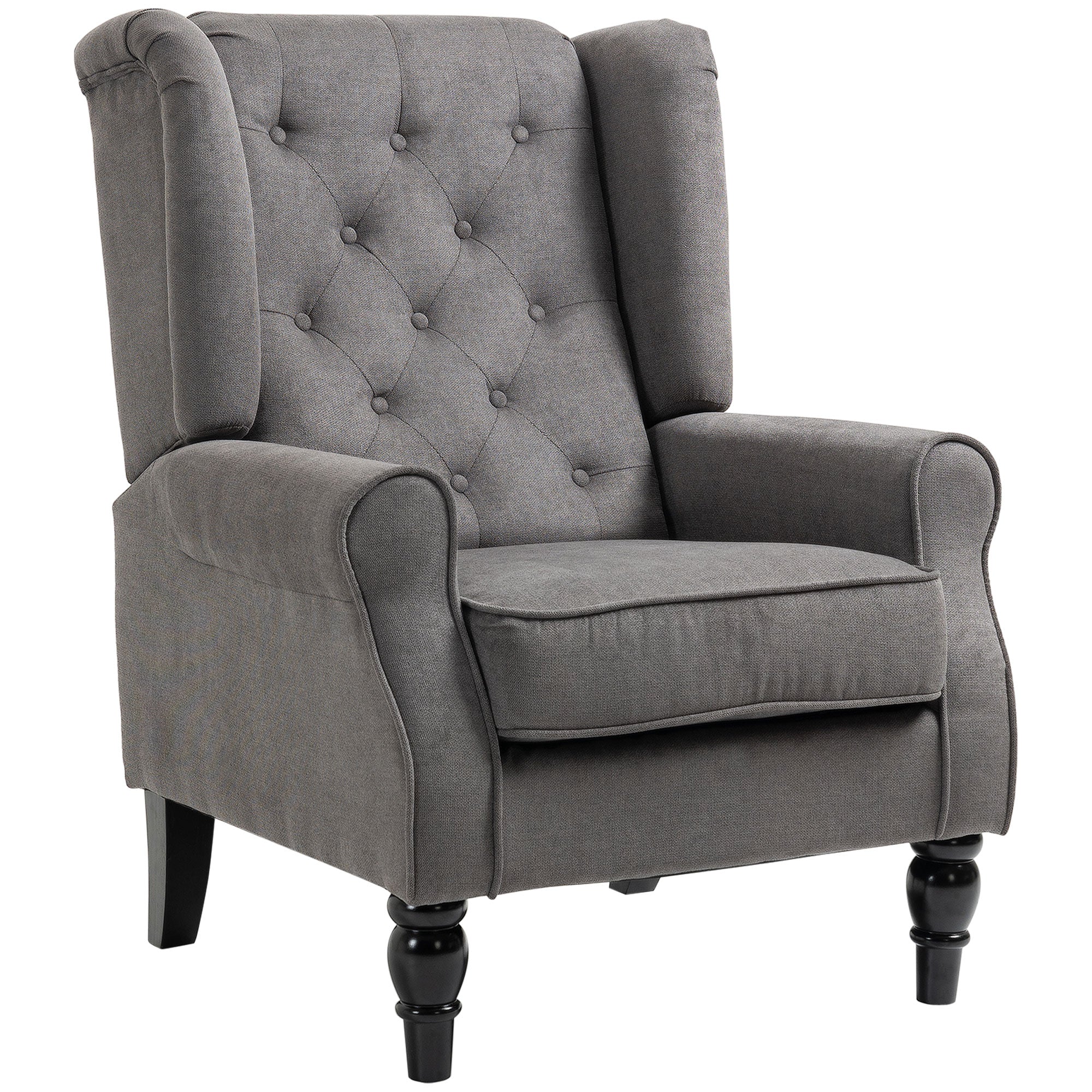 Wingback Accent Chair for Living Room, Button-Tufted Lounge Chair with Round Armrests and Wood Legs, Dark Gray