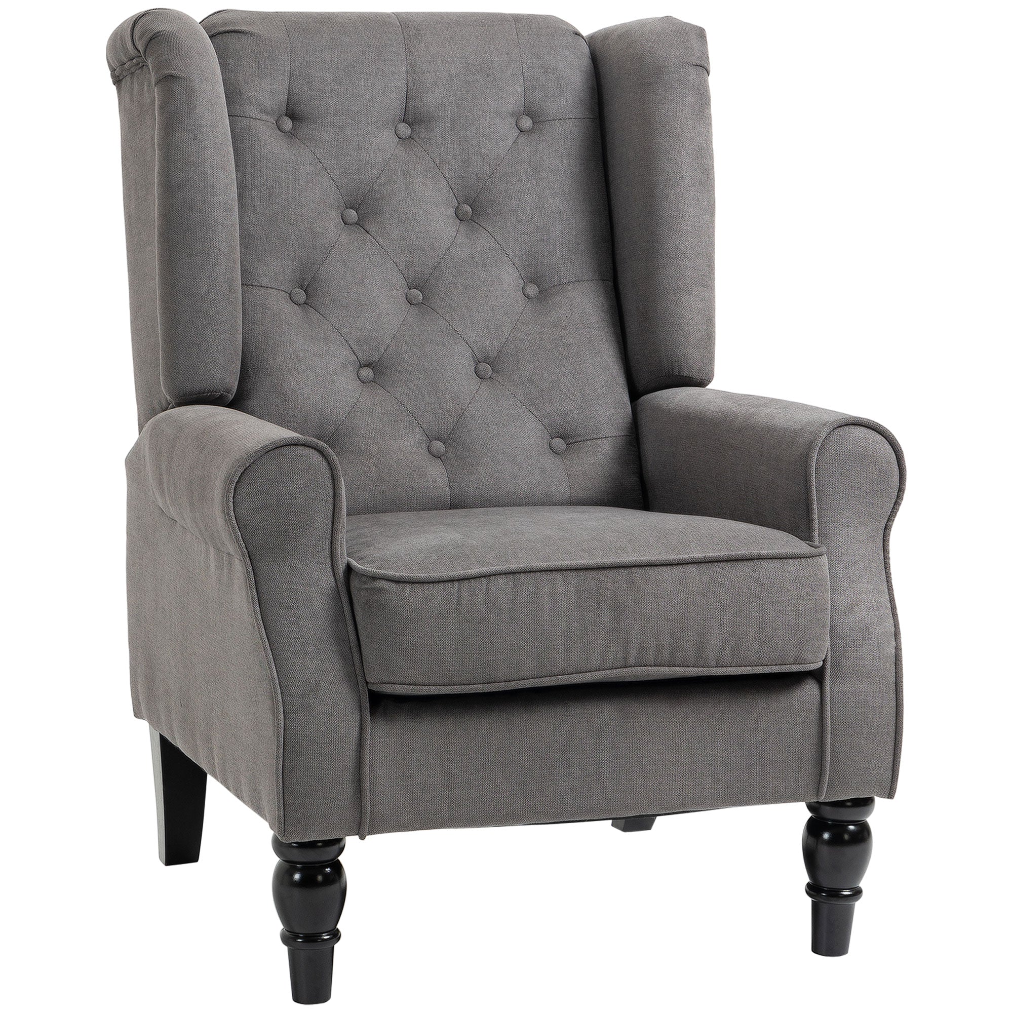 Wingback Accent Chair for Living Room, Button-Tufted Lounge Chair with Round Armrests and Wood Legs, Dark Gray