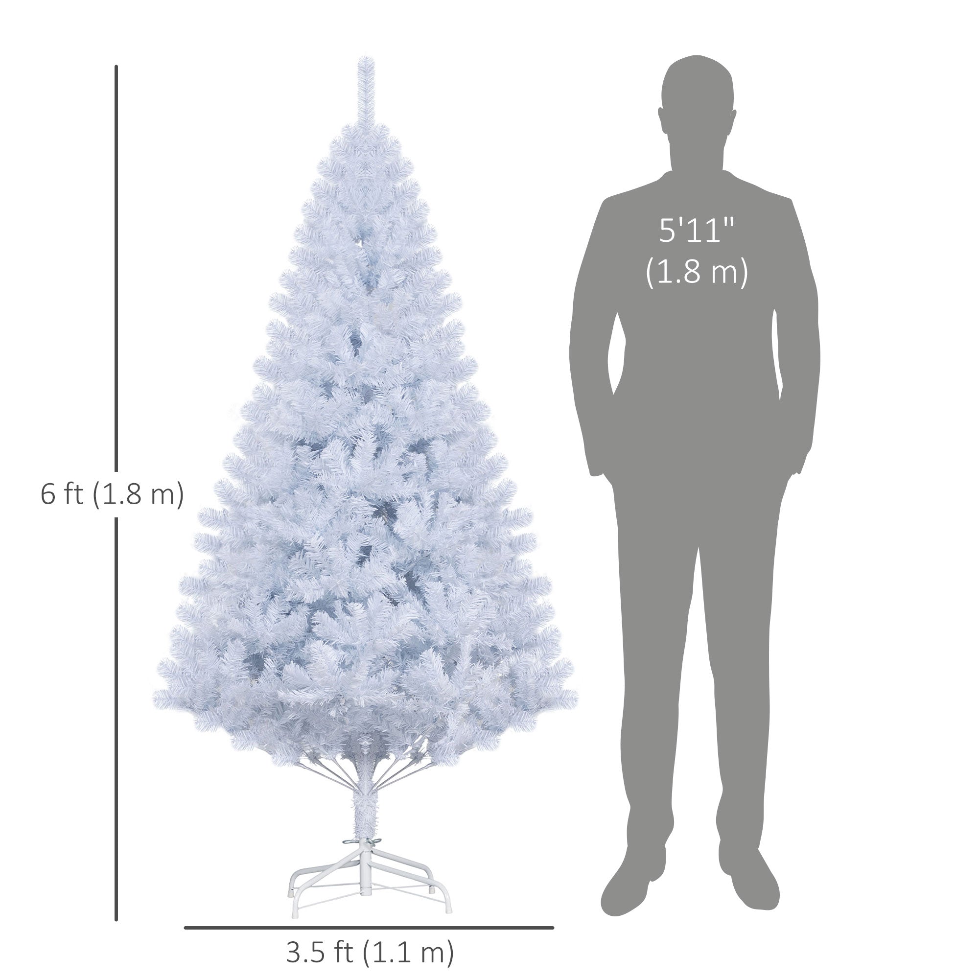 HOMCOM 6ft Artificial Christmas Tree with 928 Branch Tips and Metal Stand, Xmas Tree for Home Indoor Holiday, White