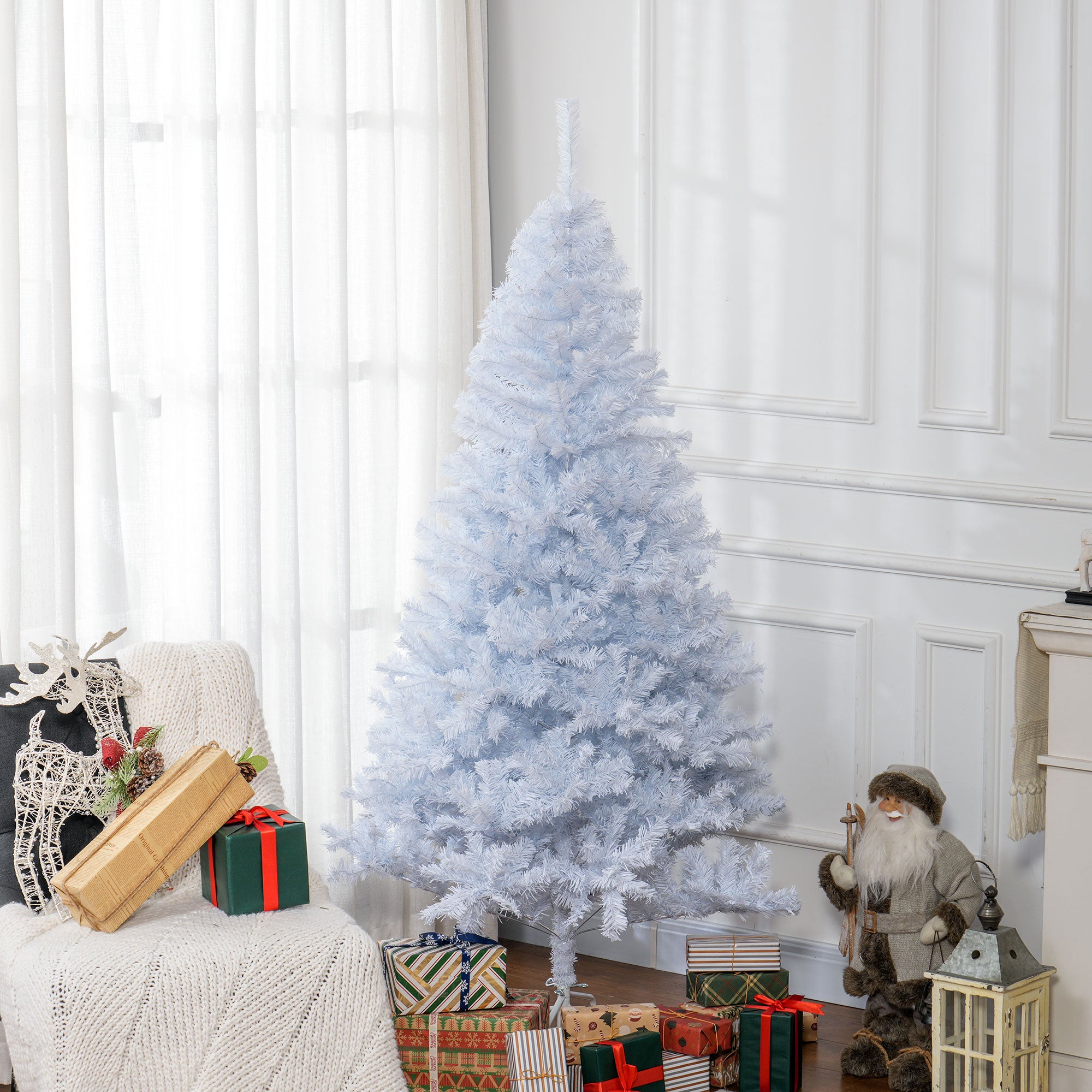 HOMCOM 6ft Artificial Christmas Tree with 928 Branch Tips and Metal Stand, Xmas Tree for Home Indoor Holiday, White