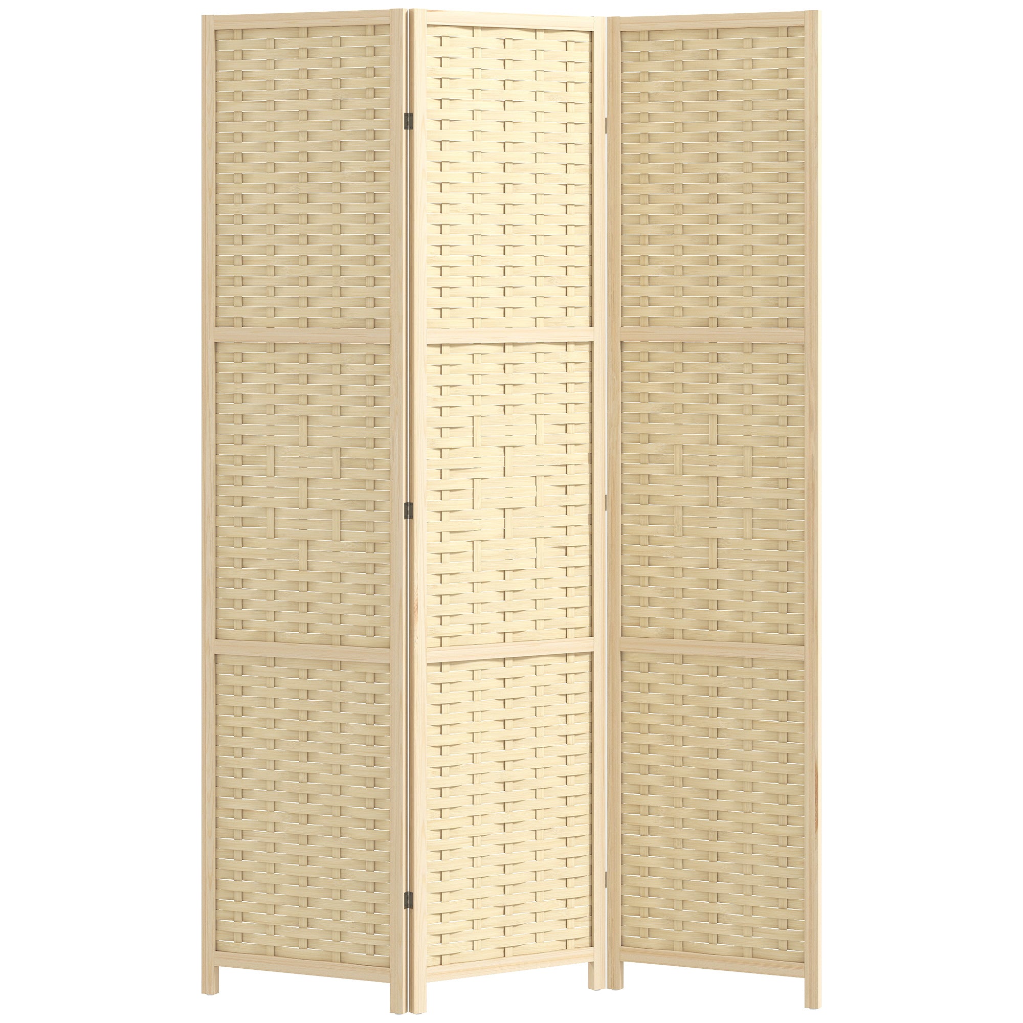 3-Panel Room Divider, 5.6 FT Bamboo Wave Freestanding Folding Privacy Screen, Partition Wall Divider for Indoor, Bedroom, Office, Natural Wood